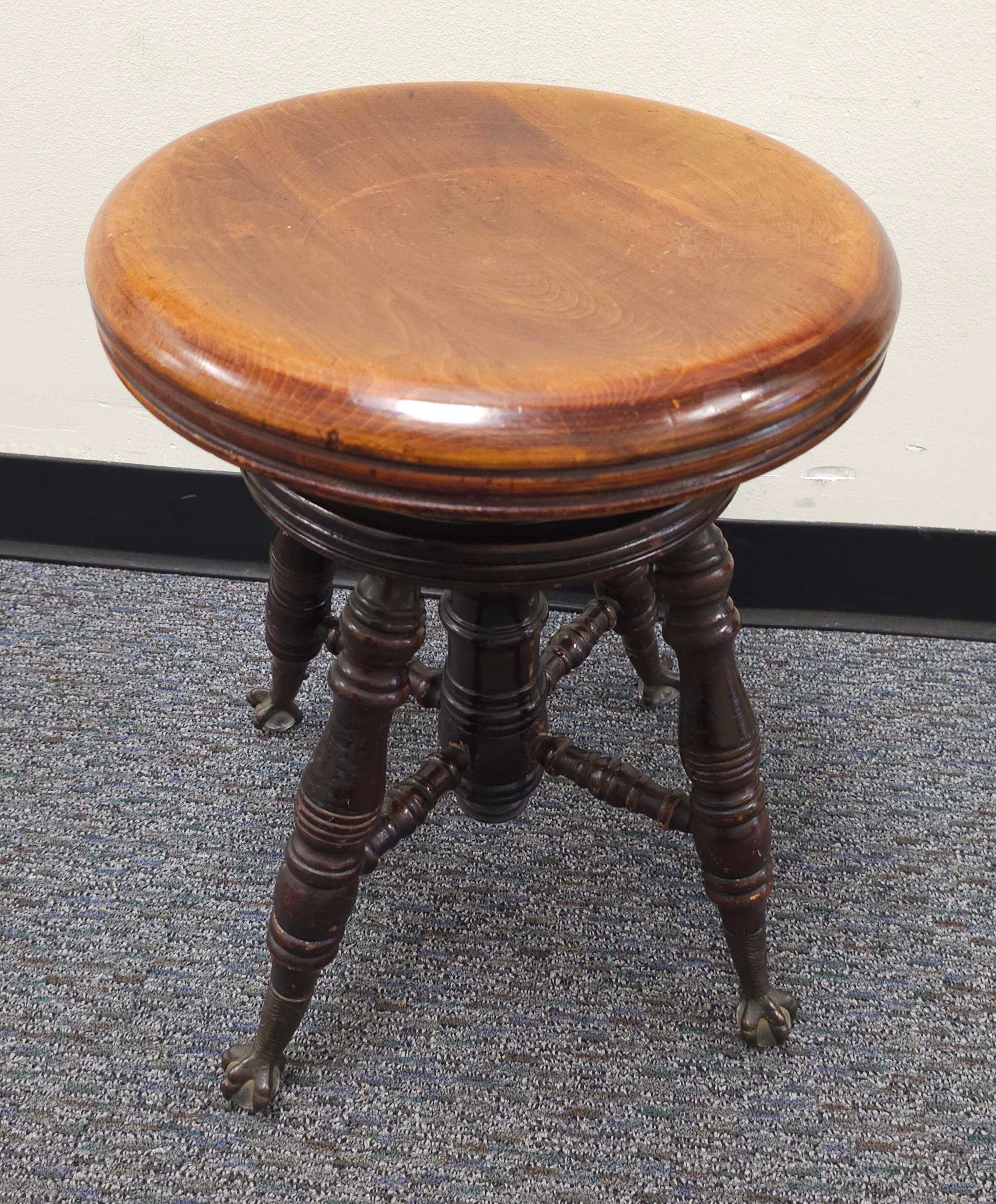 Mid-19th C. Charles Parker Mahogany and Iron Piano Stool with Ball Claw Feet In Good Condition For Sale In Germantown, MD