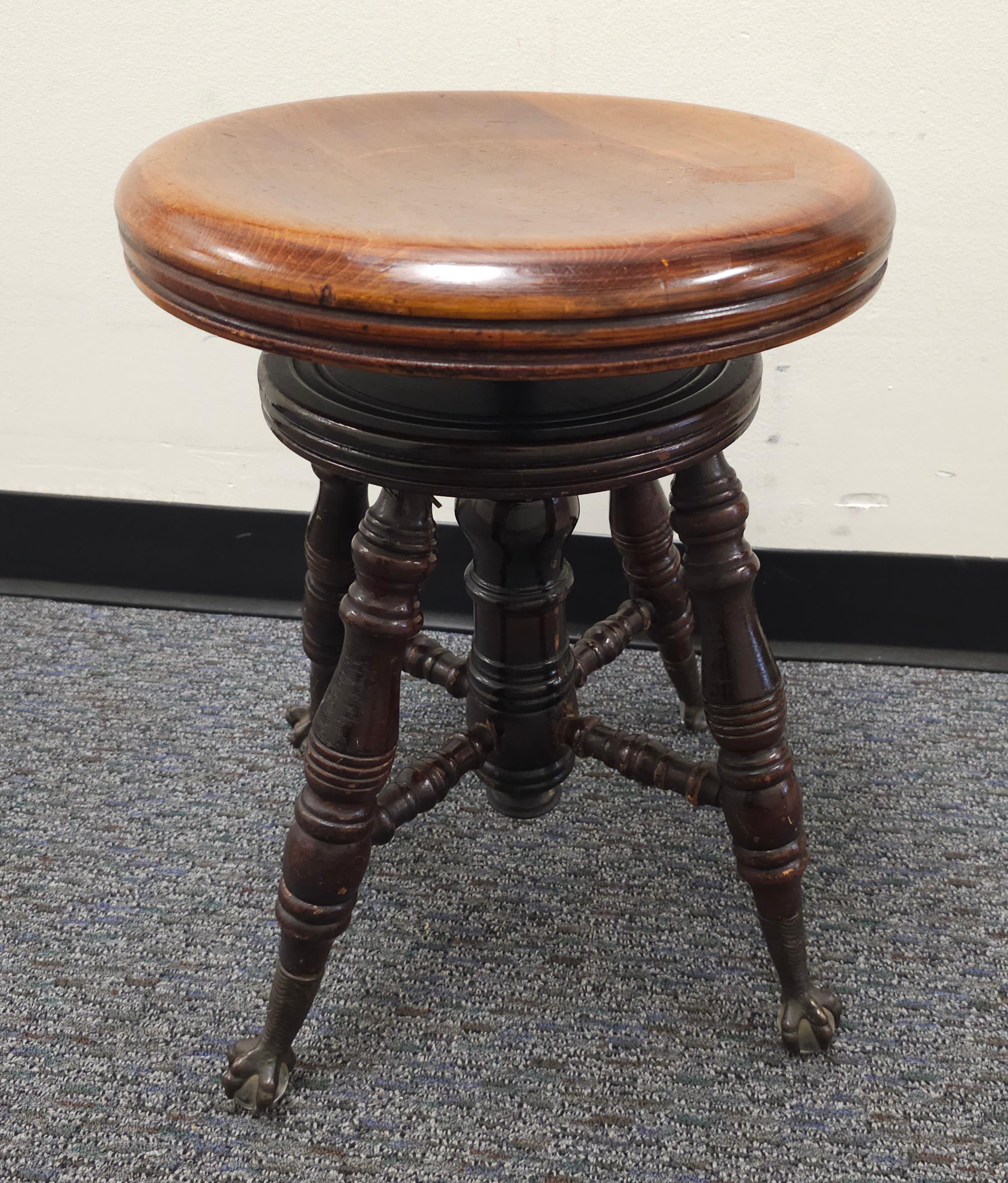 19th Century Mid-19th C. Charles Parker Mahogany and Iron Piano Stool with Ball Claw Feet For Sale