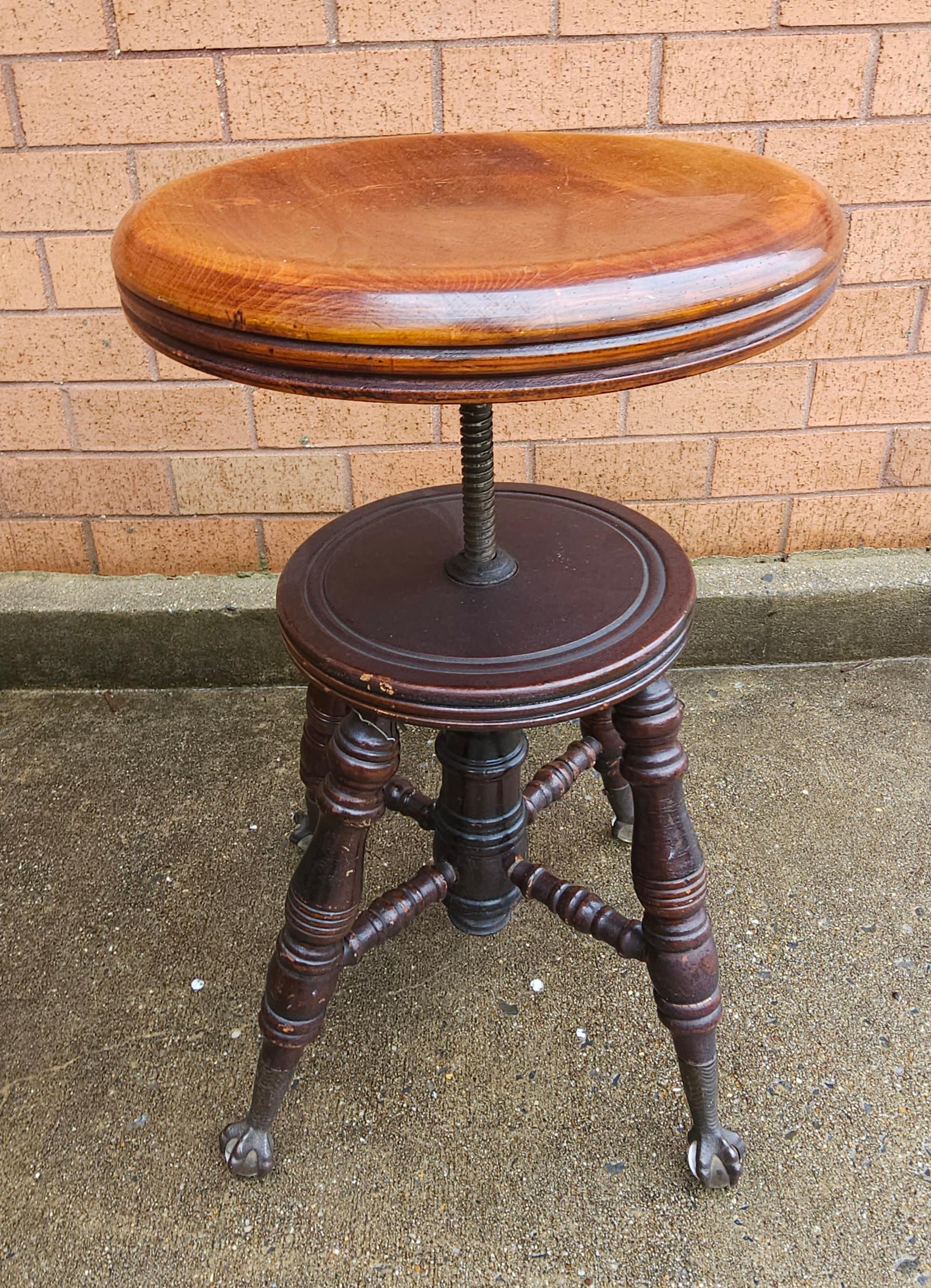 Mid-19th C. Charles Parker Mahogany and Iron Piano Stool with Ball Claw Feet For Sale 3