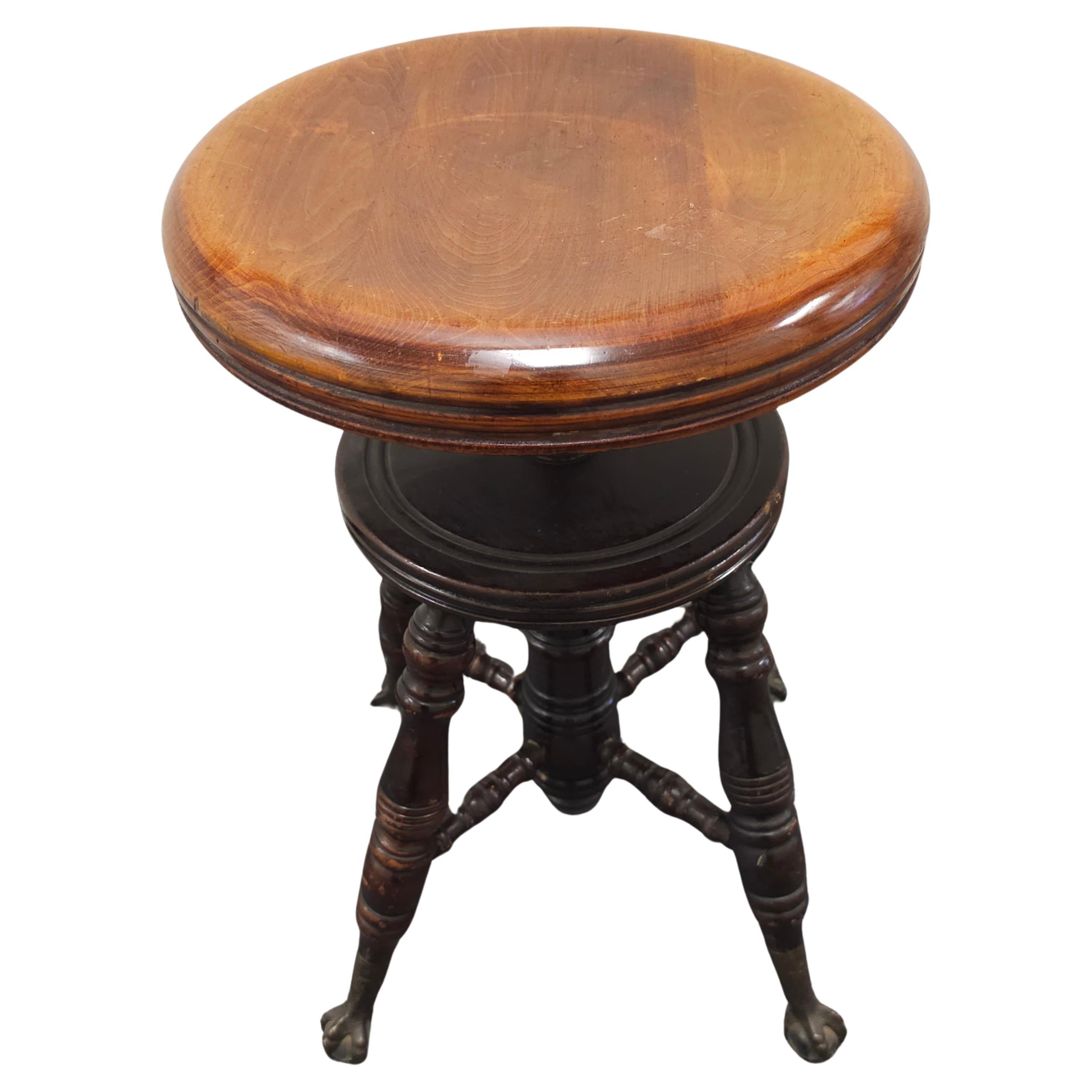 Mid-19th C. Charles Parker Mahogany and Iron Piano Stool with Ball Claw Feet For Sale