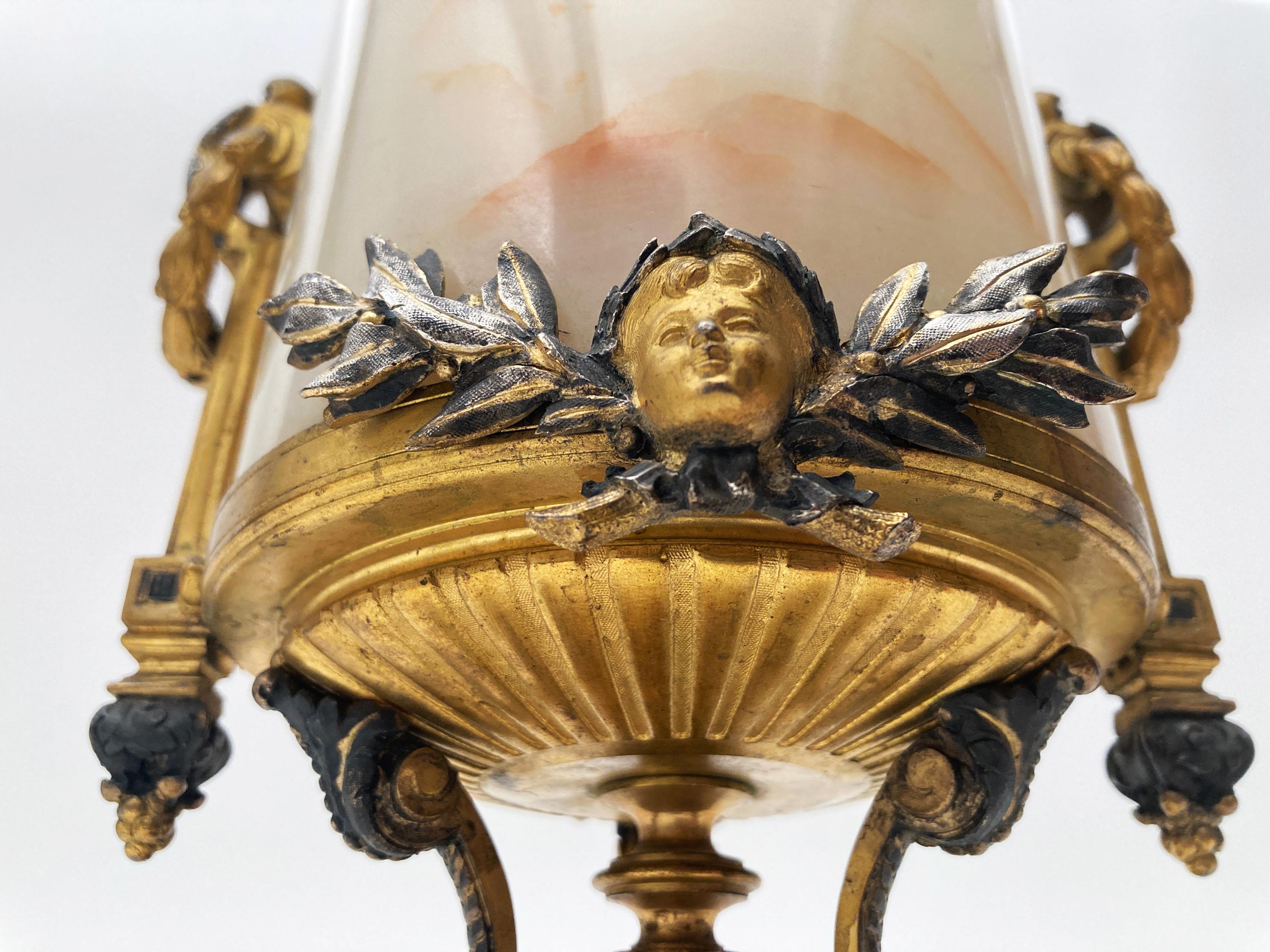 Mid 19th c. Early French Silvered & Dore Bronze With Honey Alabaster Vase For Sale 6