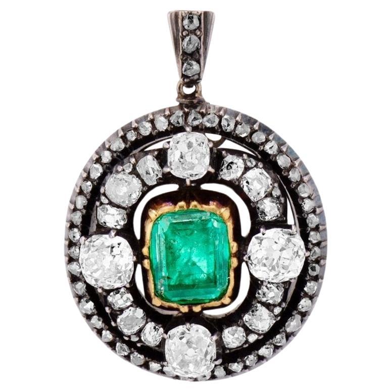 Mid-19th C Emerald and Diamond Pendant For Sale