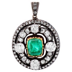 Antique Mid-19th C Emerald and Diamond Pendant