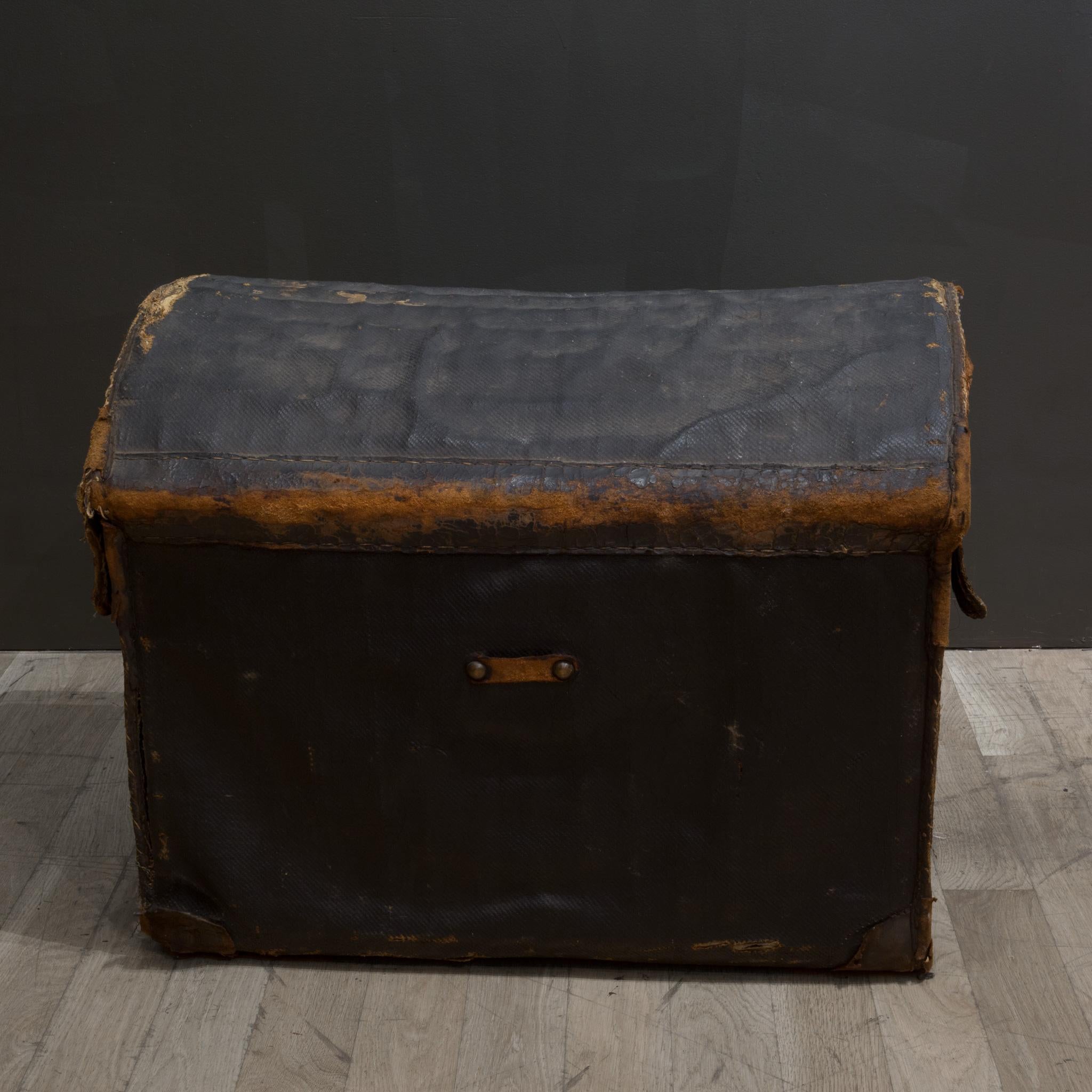 Leather Mid 19th c. English Canvas Dome Travel Trunk c.1850
