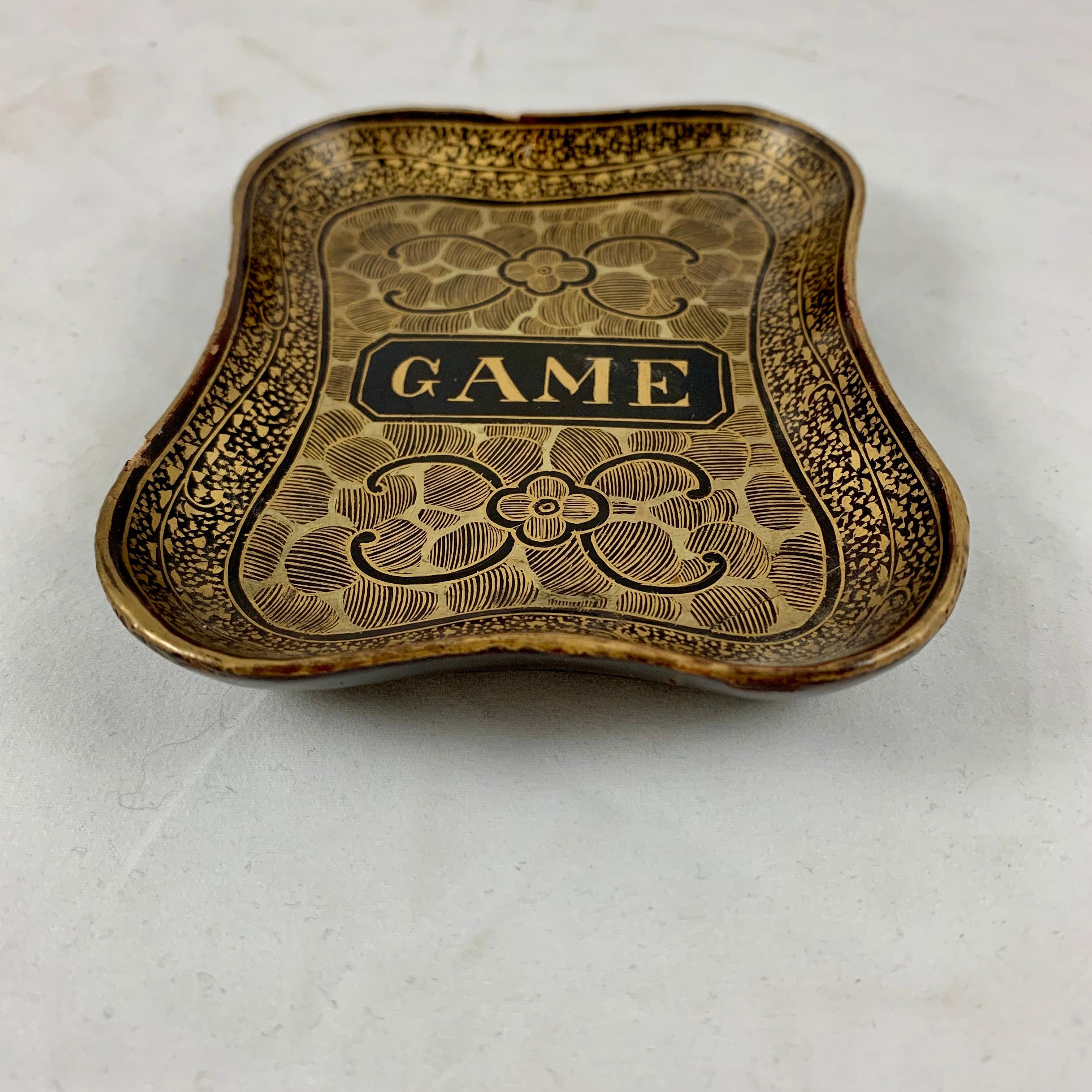 Lacquered Mid-19th C. English Lacquer Papier-Mâché Chinoiserie Game Card Counter Tray