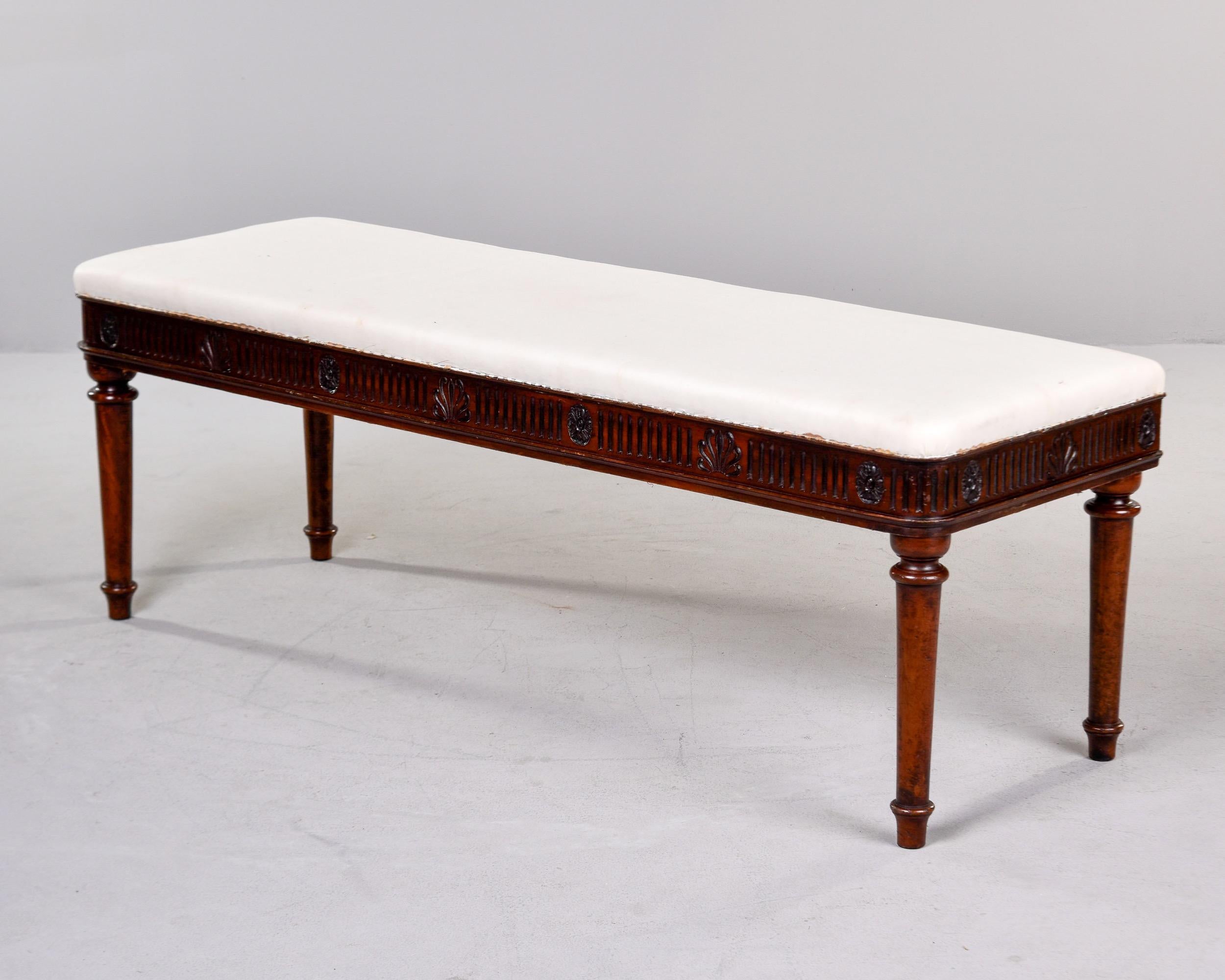 Regency Mid 19th C English Upholstered Mahogany Window Seat with Reeded Detail   For Sale