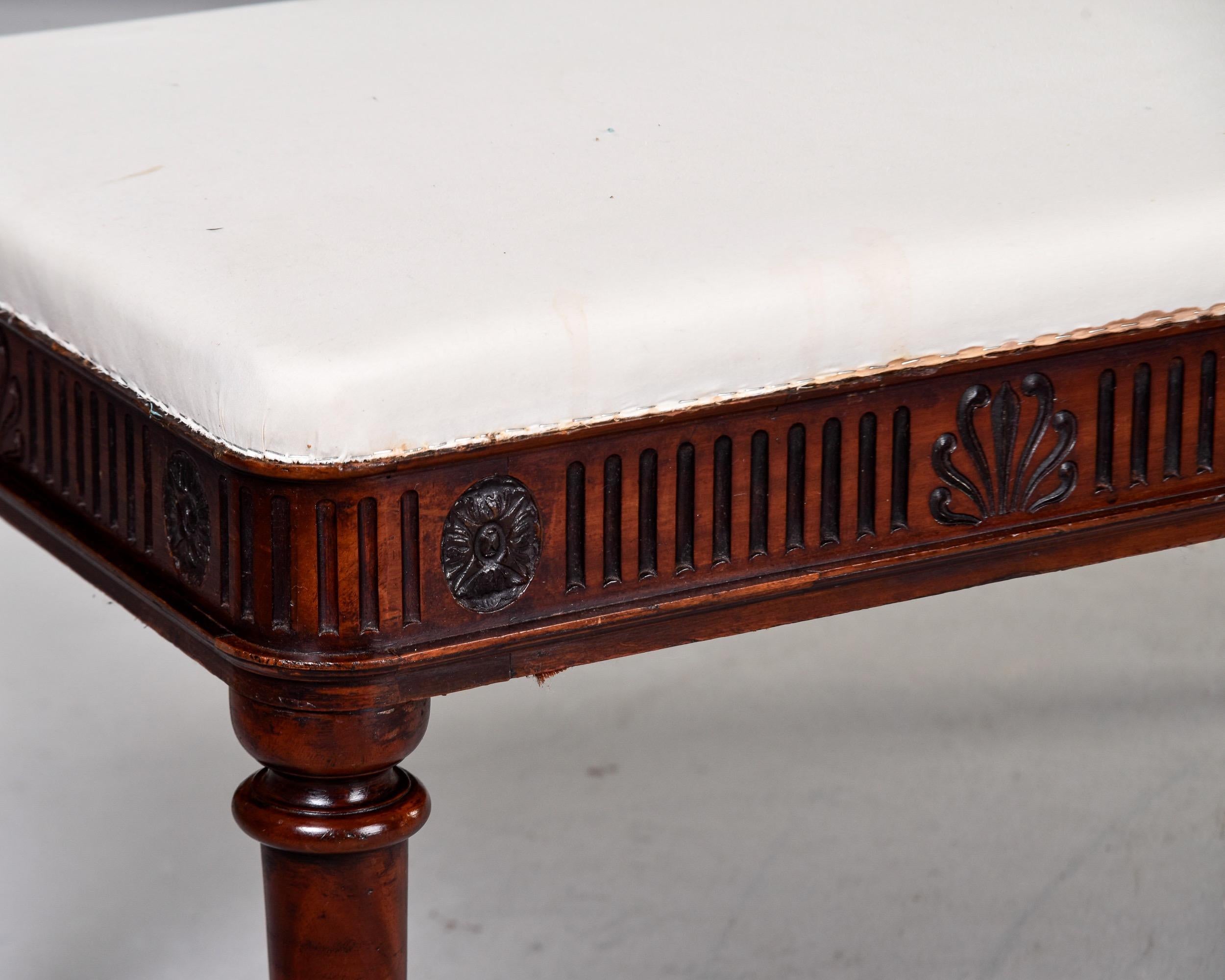 19th Century Mid 19th C English Upholstered Mahogany Window Seat with Reeded Detail   For Sale