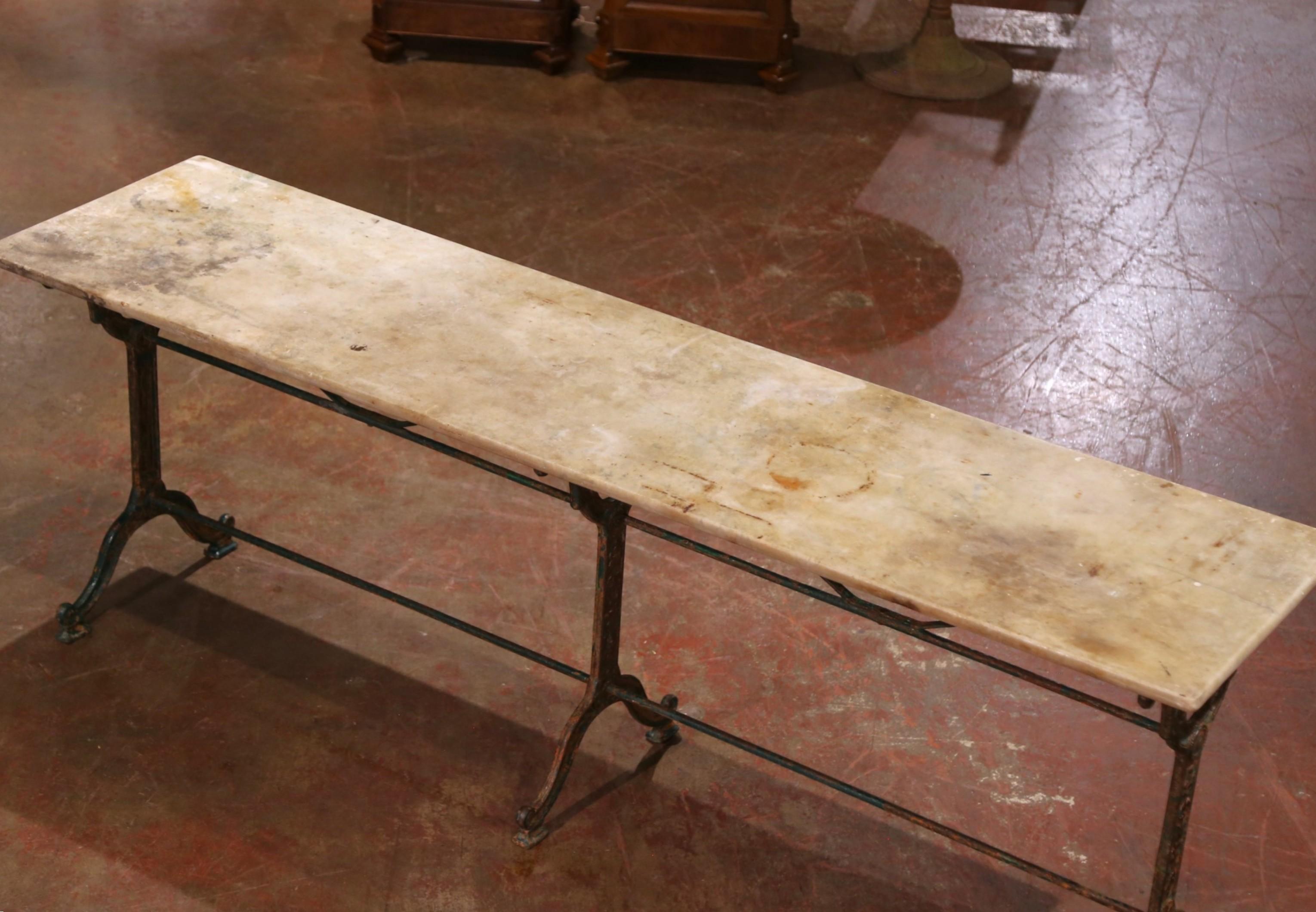 Hand-Crafted Mid-19th C. French Cast Iron Three-Leg Pastry Table with Original Marble Top For Sale