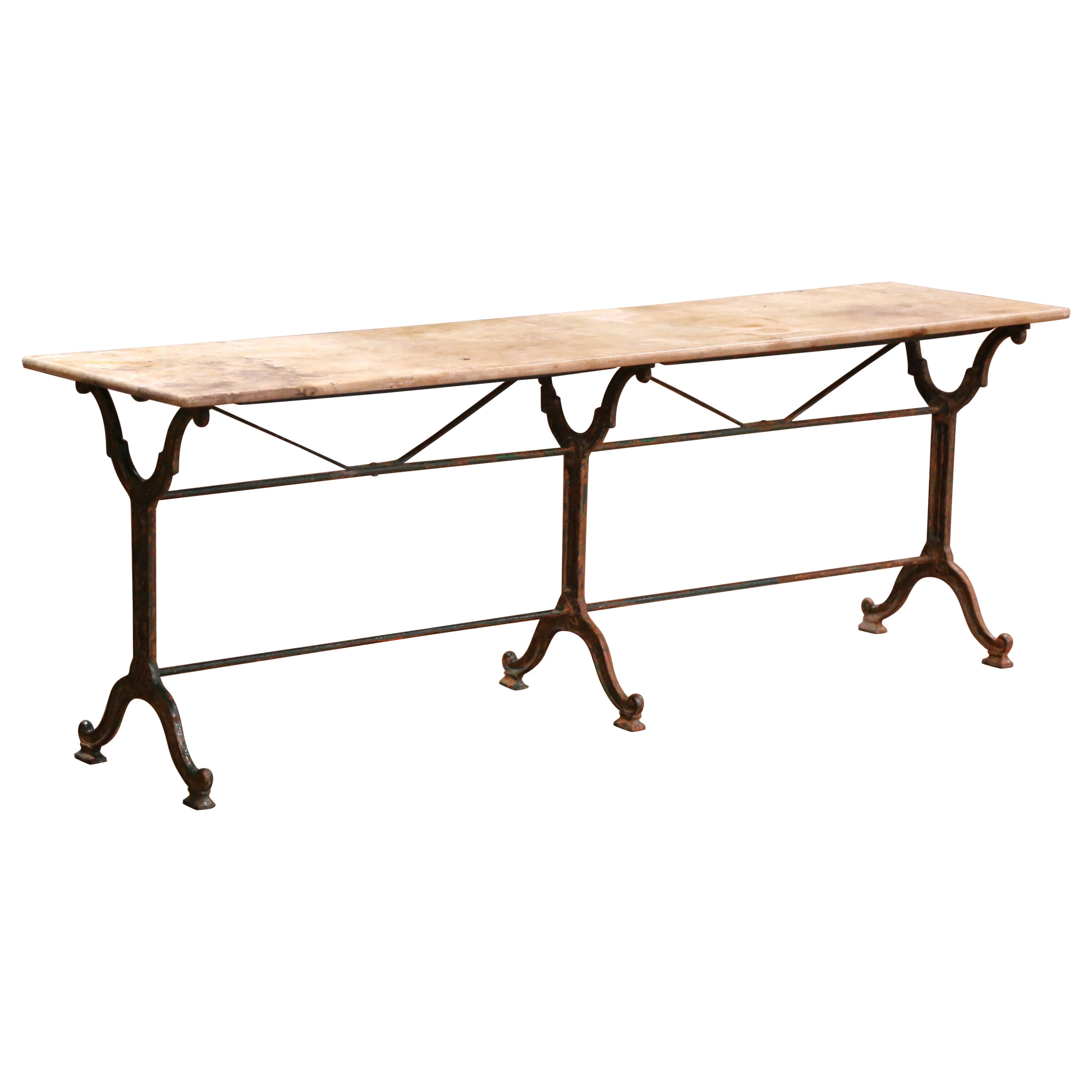Mid-19th C. French Cast Iron Three-Leg Pastry Table with Original Marble Top For Sale