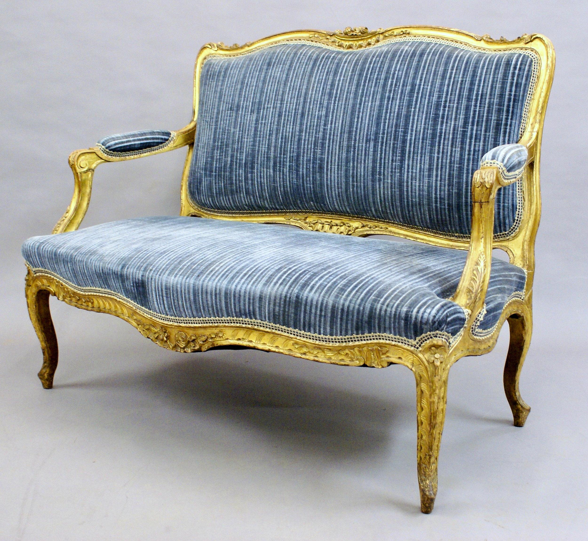 Upholstery Mid-19th Century French Giltwood Settee For Sale