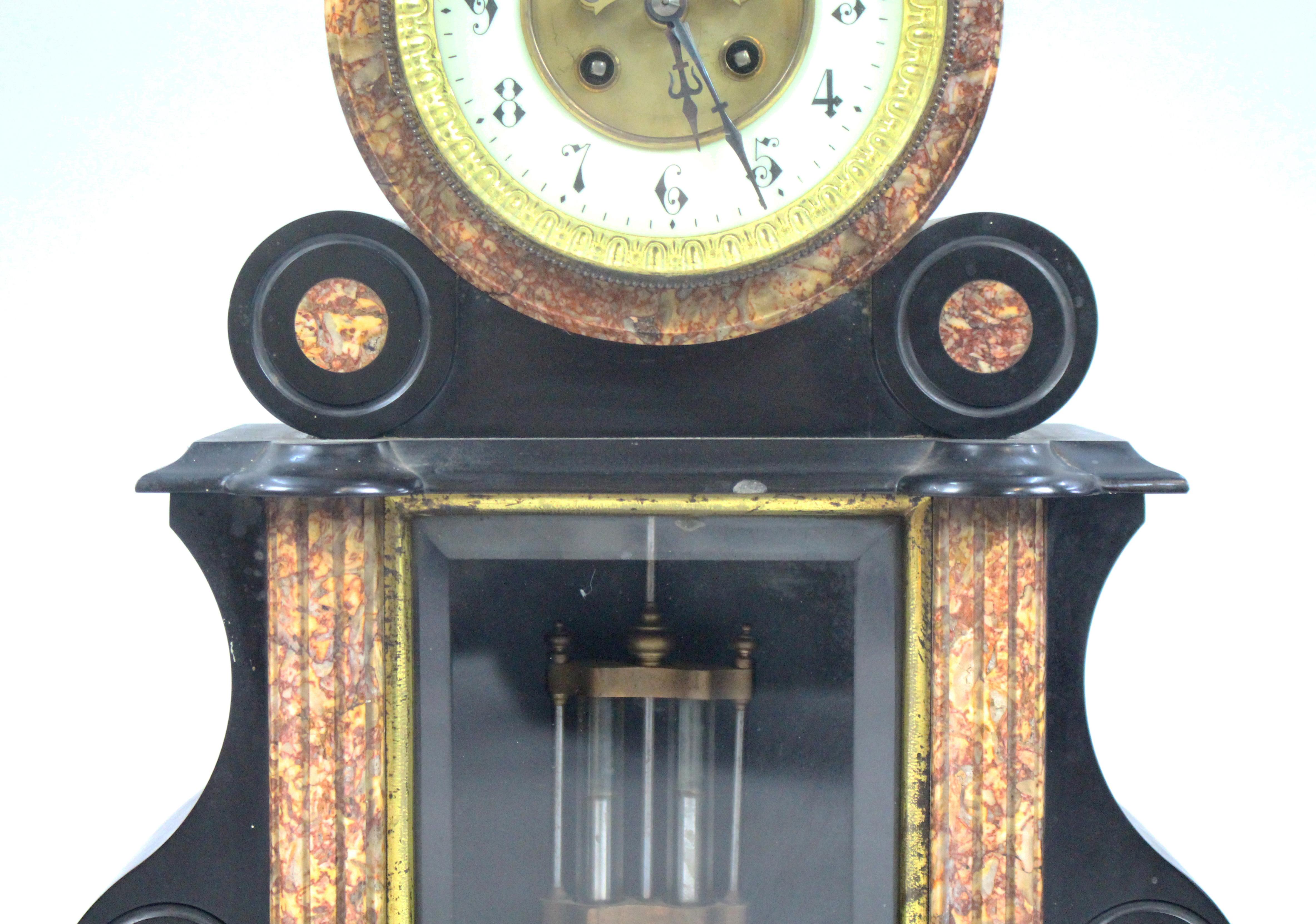 Mid-19th Century French Japy Freres Black Marble Garniture Clock Set For Sale 2