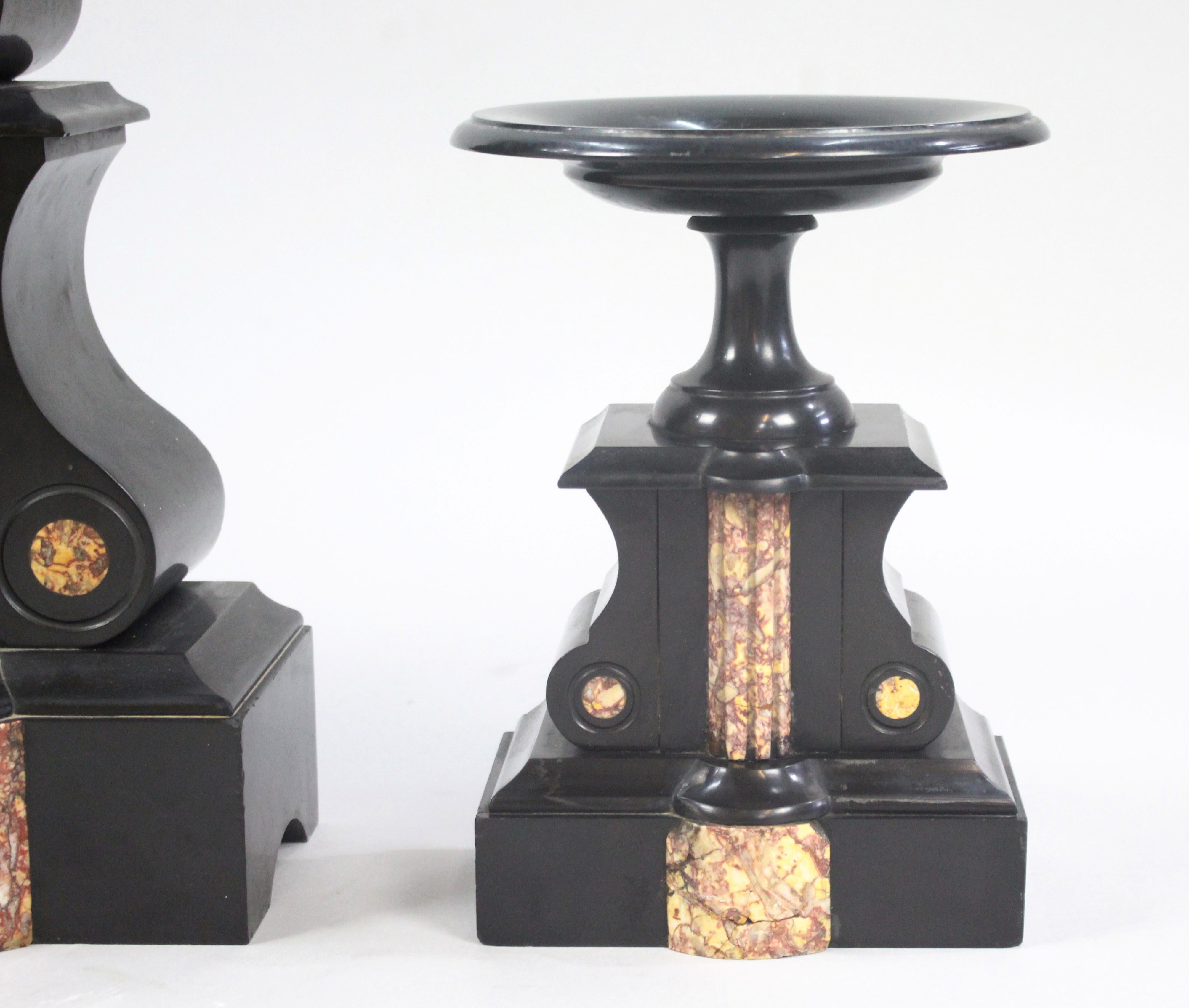 Mid-19th Century French Japy Freres Black Marble Garniture Clock Set For Sale 6