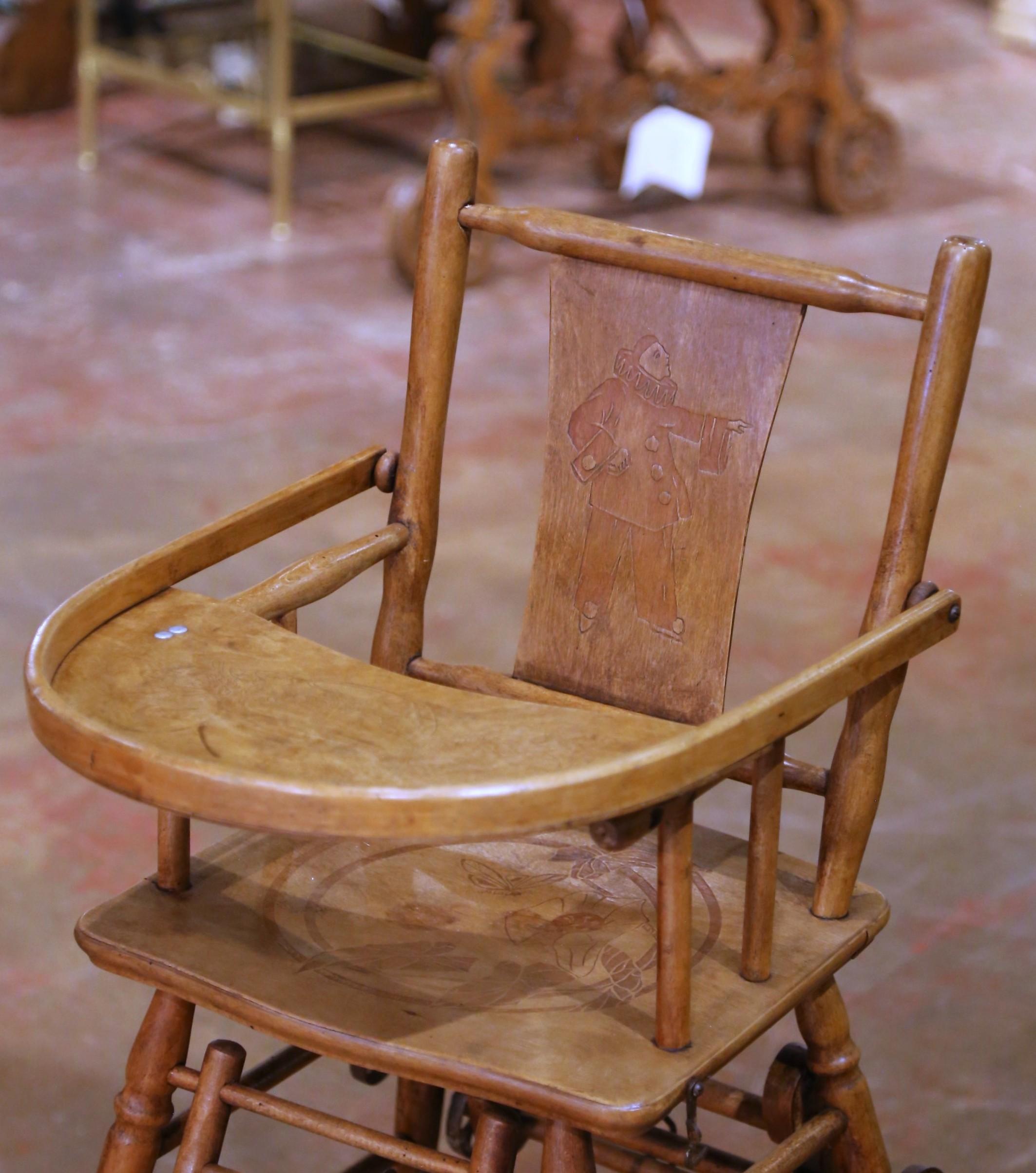 Sedia alta metamorfica francese Louis Philippe della metà del XIX secolo con decorazioni incise In condizioni ottime in vendita a Dallas, TX