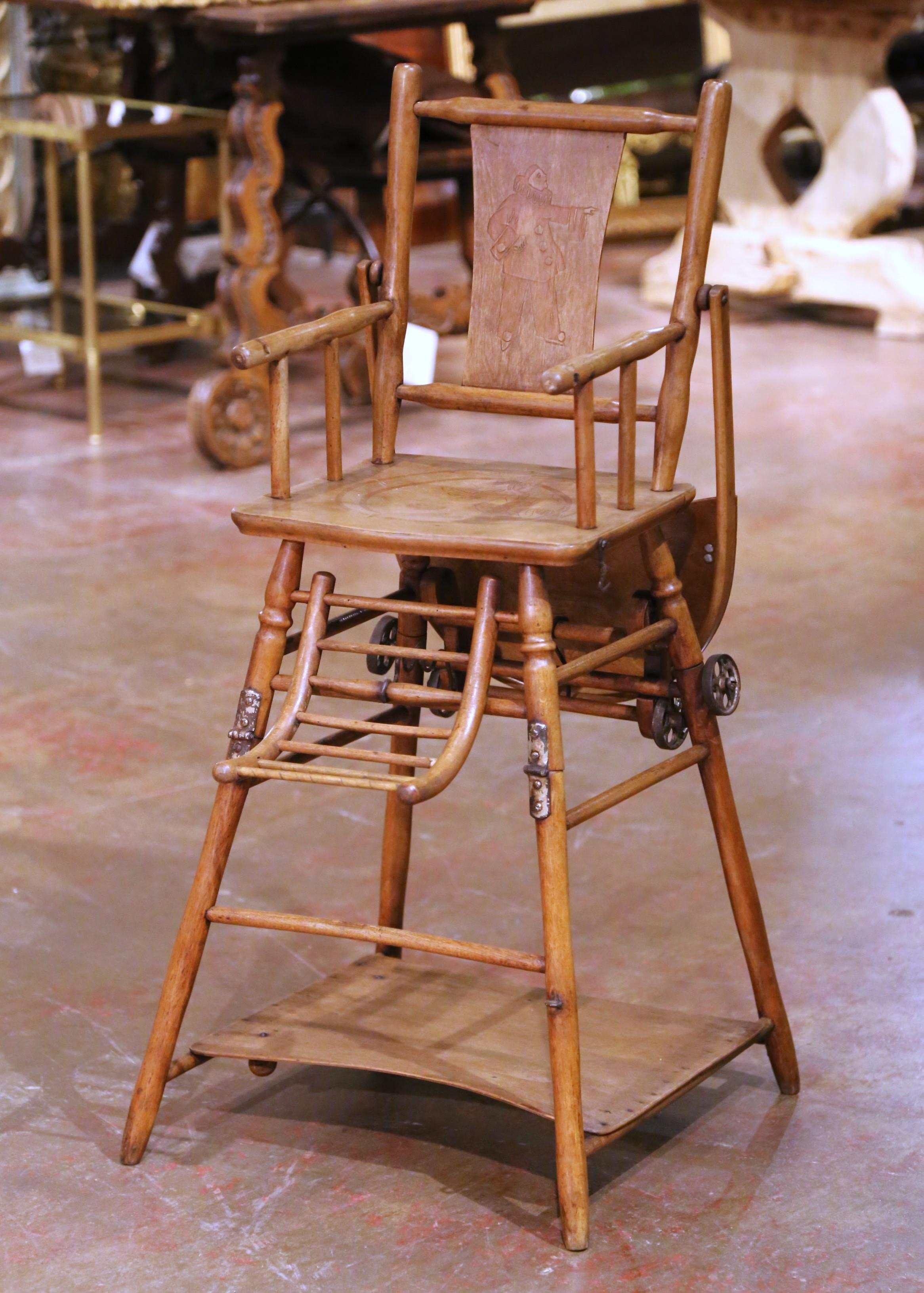 Sedia alta metamorfica francese Louis Philippe della metà del XIX secolo con decorazioni incise in vendita 1