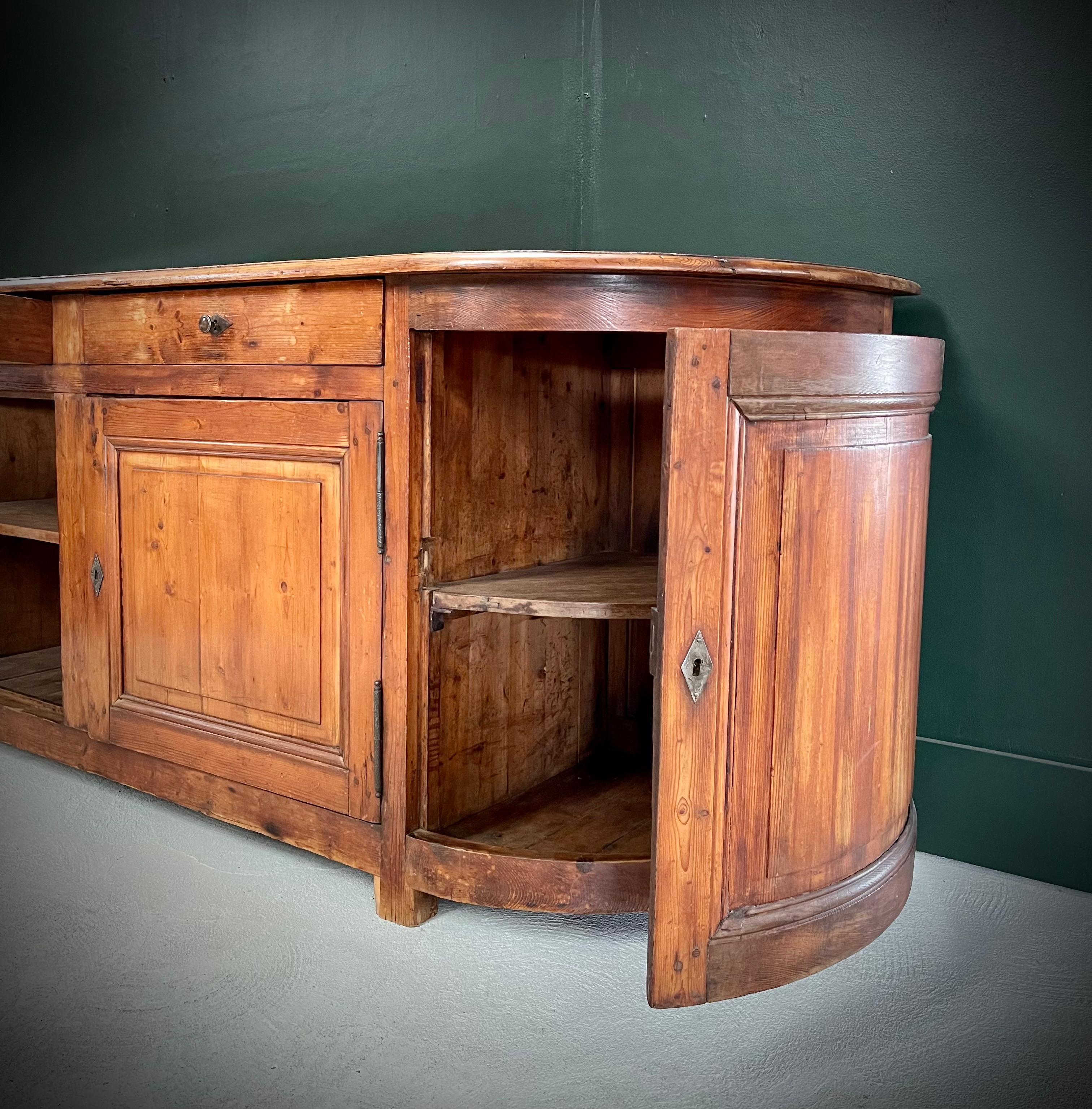 Mid 19th C French Savoyard 4 door Curved Sideboard / Buffet, Console, Credenza For Sale 5