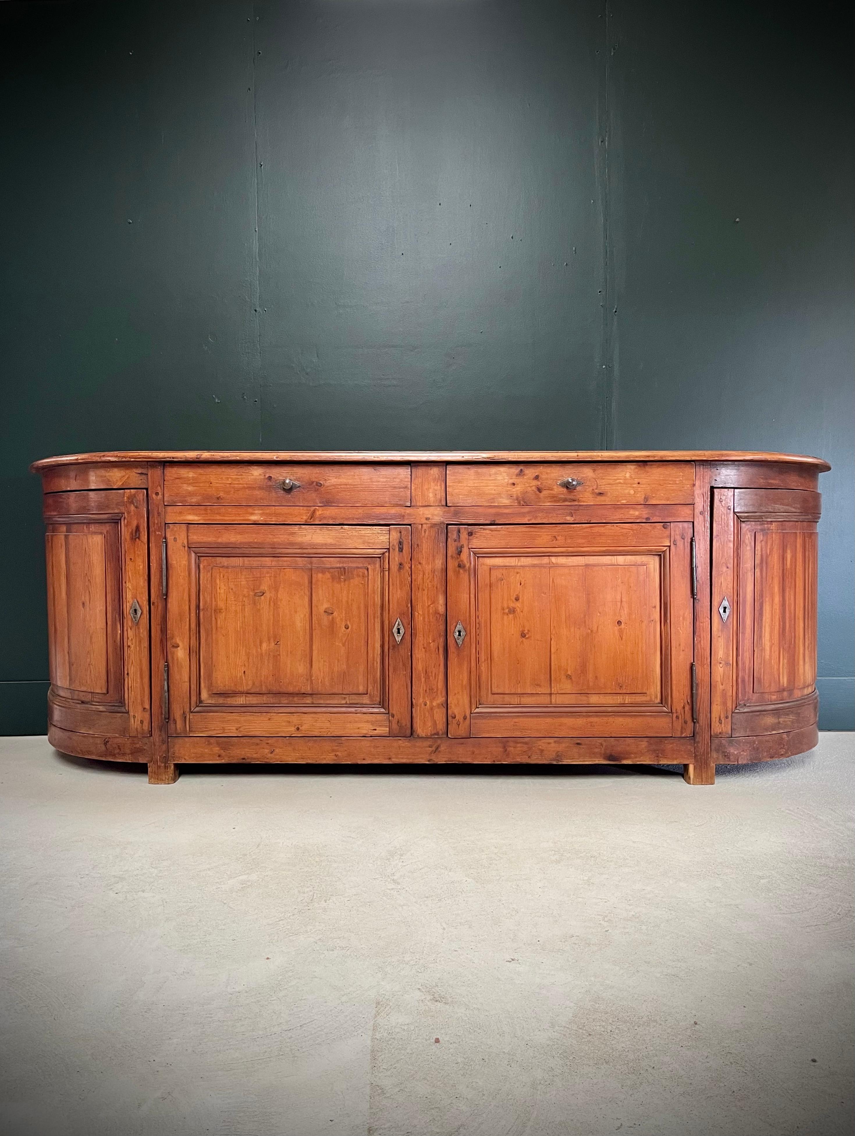 Mid 19th C French Savoyard 4 door Curved Sideboard / Buffet, Console, Credenza In Good Condition For Sale In Mckinney, TX