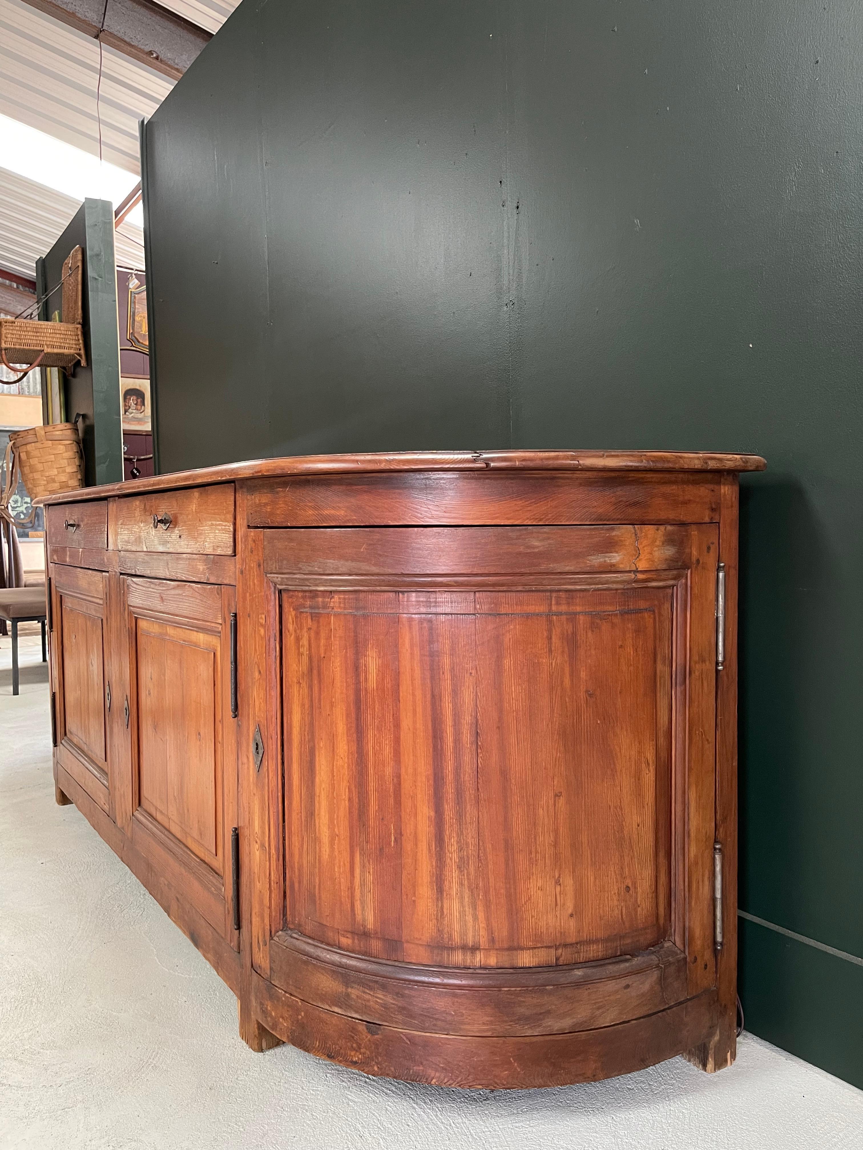 19th Century Mid 19th C French Savoyard 4 door Curved Sideboard / Buffet, Console, Credenza For Sale