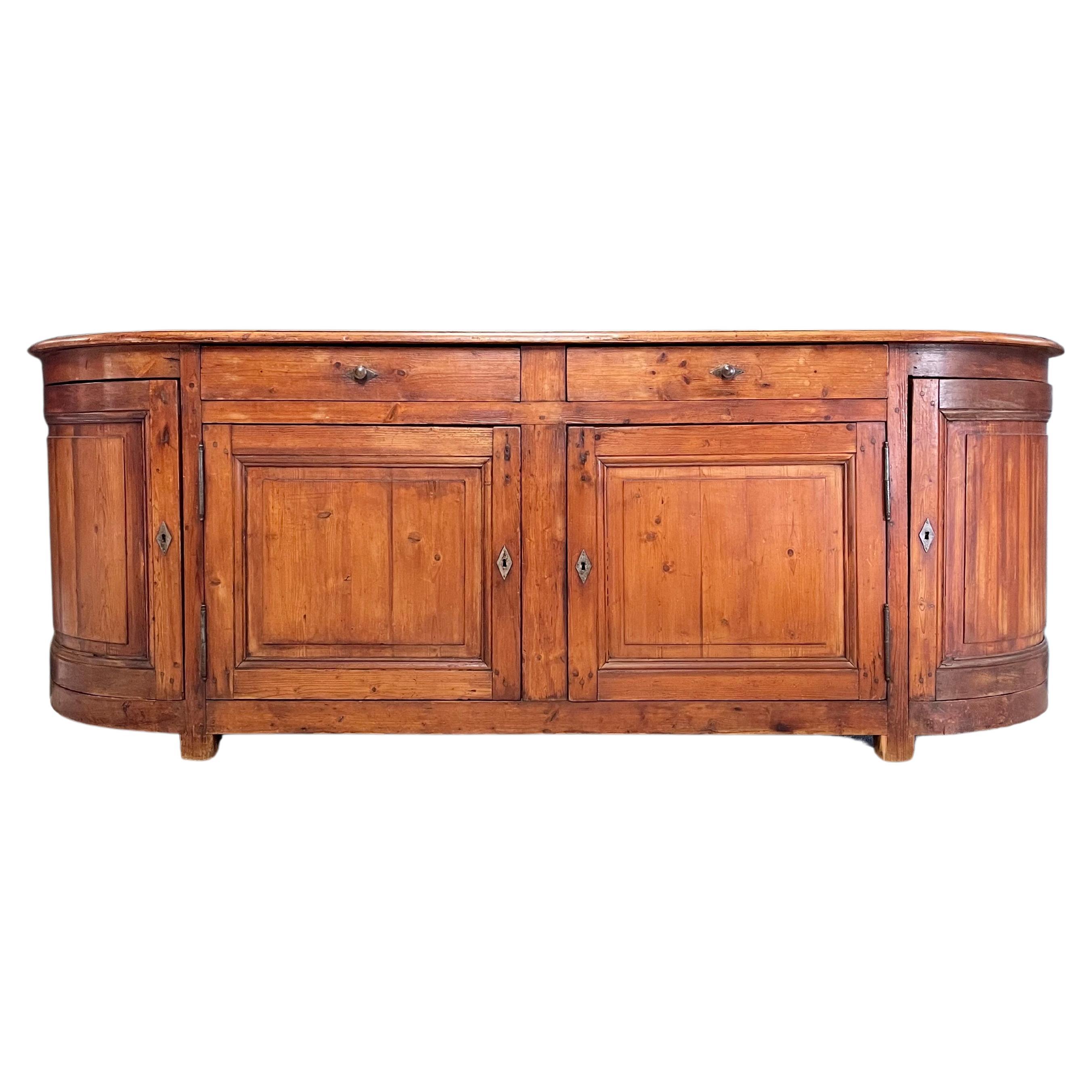 Mid 19th C French Savoyard 4 door Curved Sideboard / Buffet, Console, Credenza For Sale