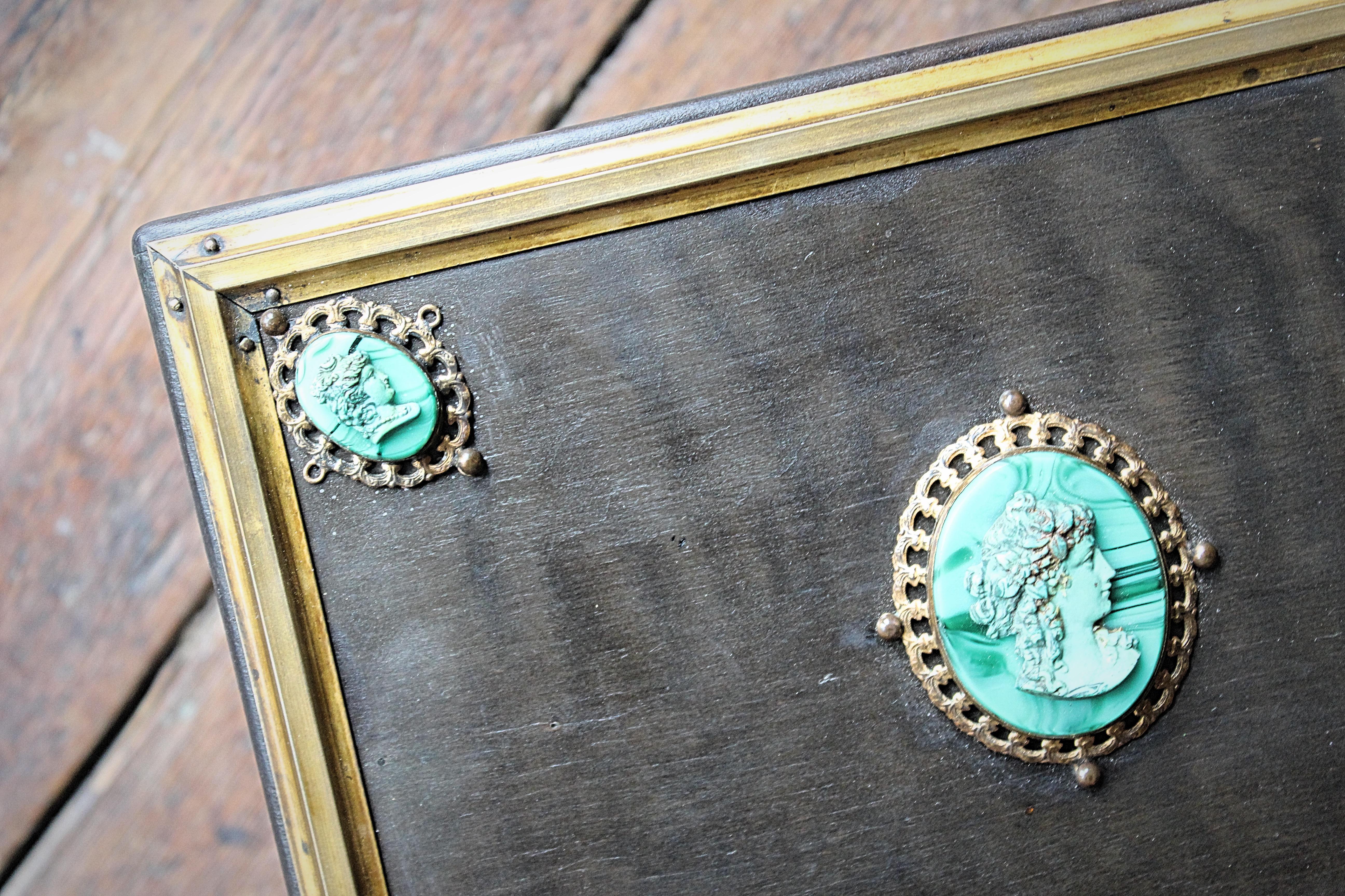 Mid 19th C Grand Tour Brass Malachite Cameo & Ebonised Trinket Jewellery Box 6