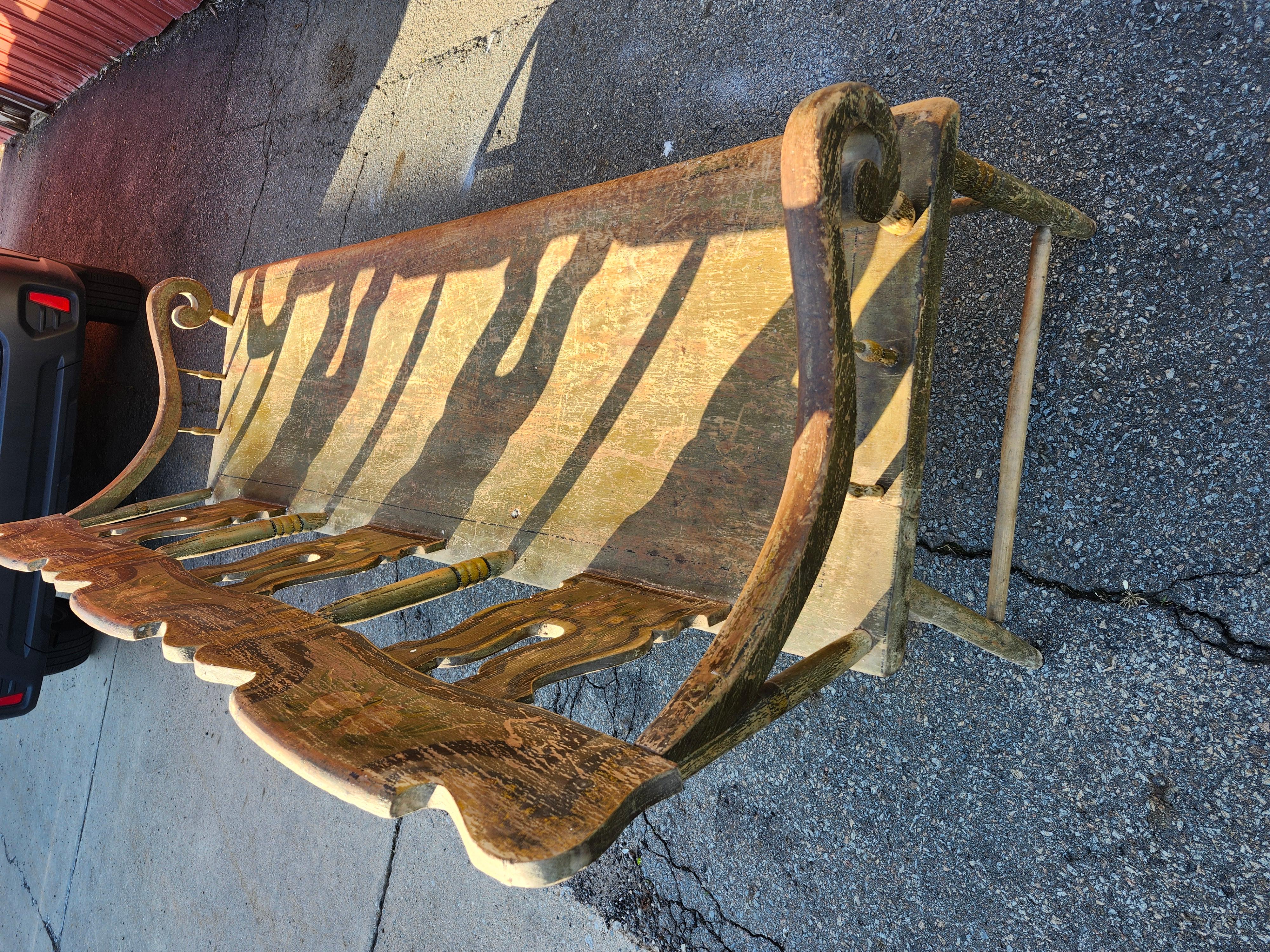 Mid 19th C Hand Crafted & Hand Painted Pennsylvania Plank Settle Original For Sale 3