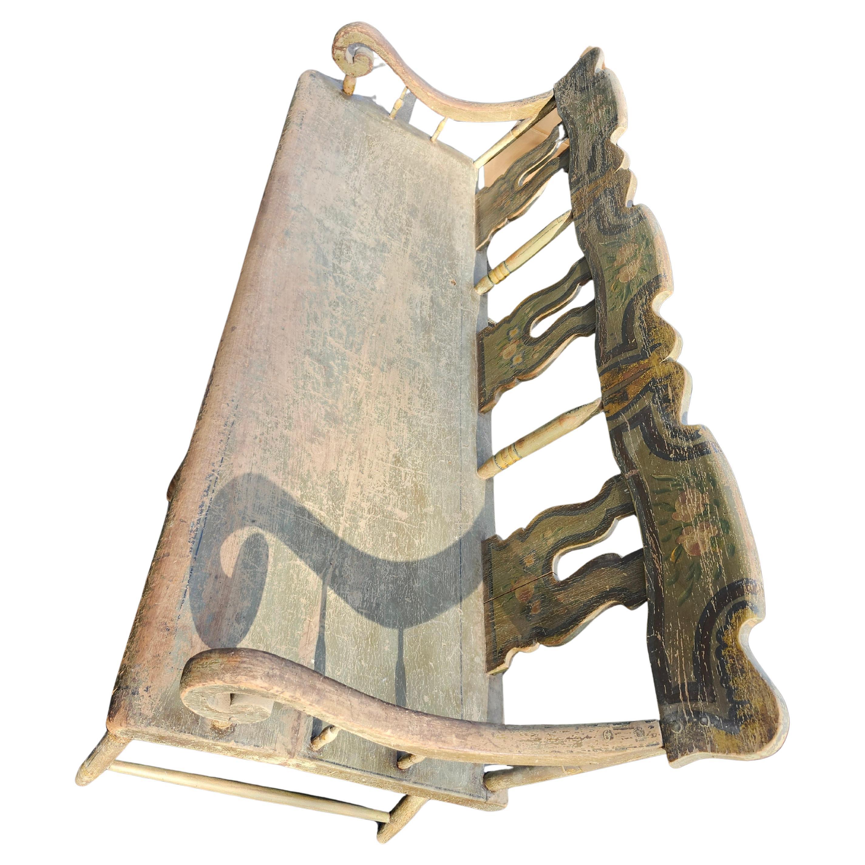 American Mid 19th C Hand Crafted & Hand Painted Pennsylvania Plank Settle Original For Sale