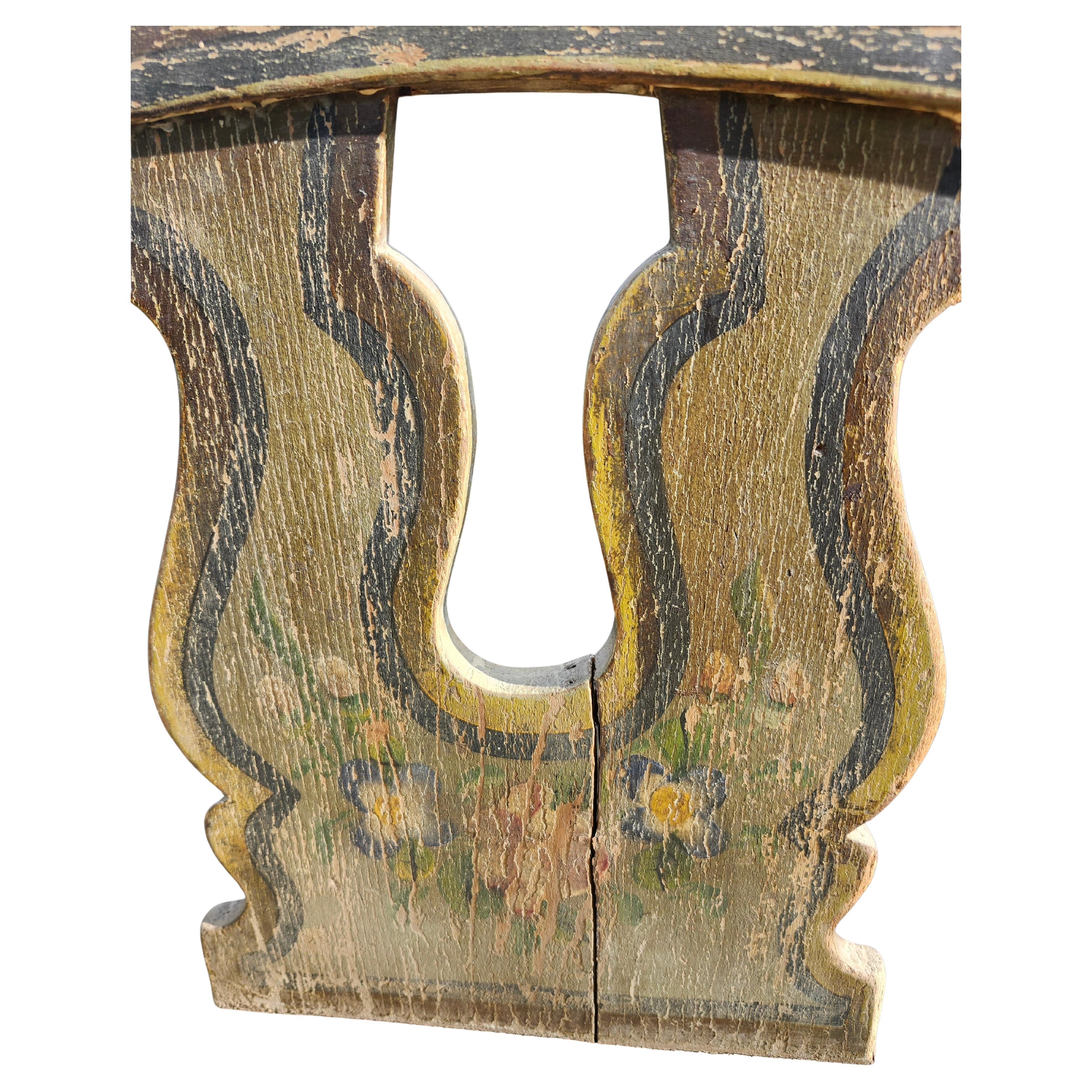 Pine Mid 19th C Hand Crafted & Hand Painted Pennsylvania Plank Settle Original For Sale