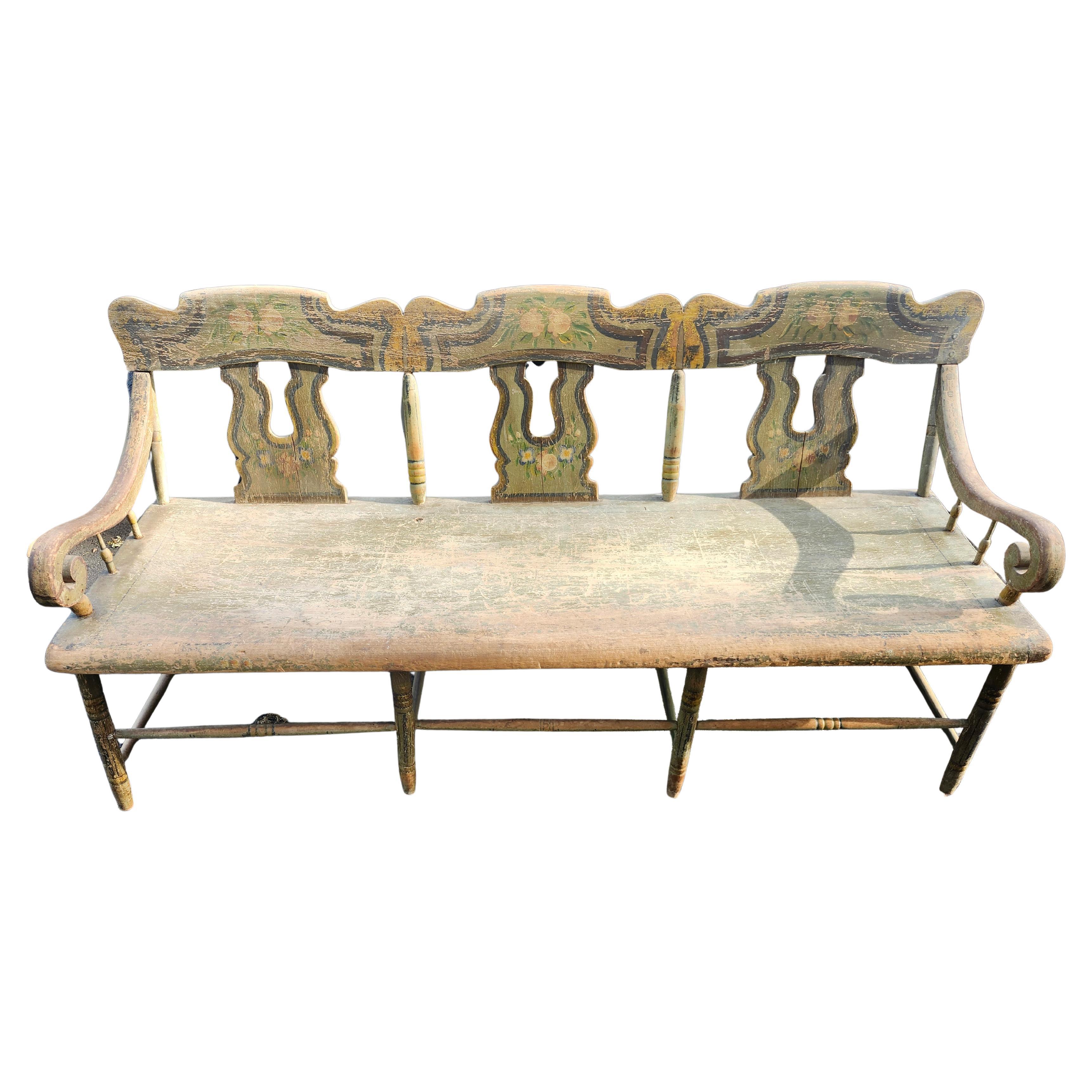 A.I.C. Hand Crafts & Hand Painted Pennsylvania Plank Settle Original Mid 19th C