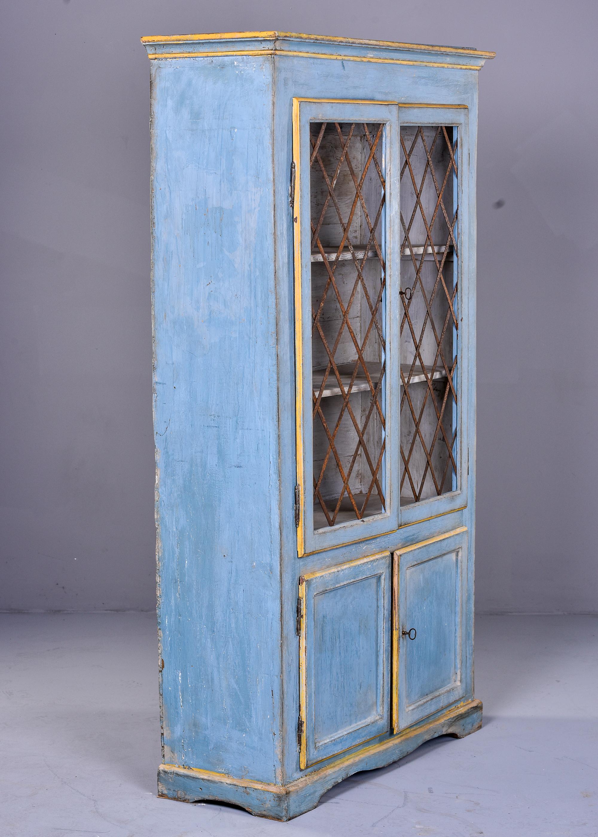 Italienisches blau lackiertes Schrank mit Metallgittertüren aus der Mitte des 19. Jahrhunderts 8