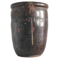 Vaso in terracotta smaltata giapponese della metà del 19° secolo Wabi Sabi