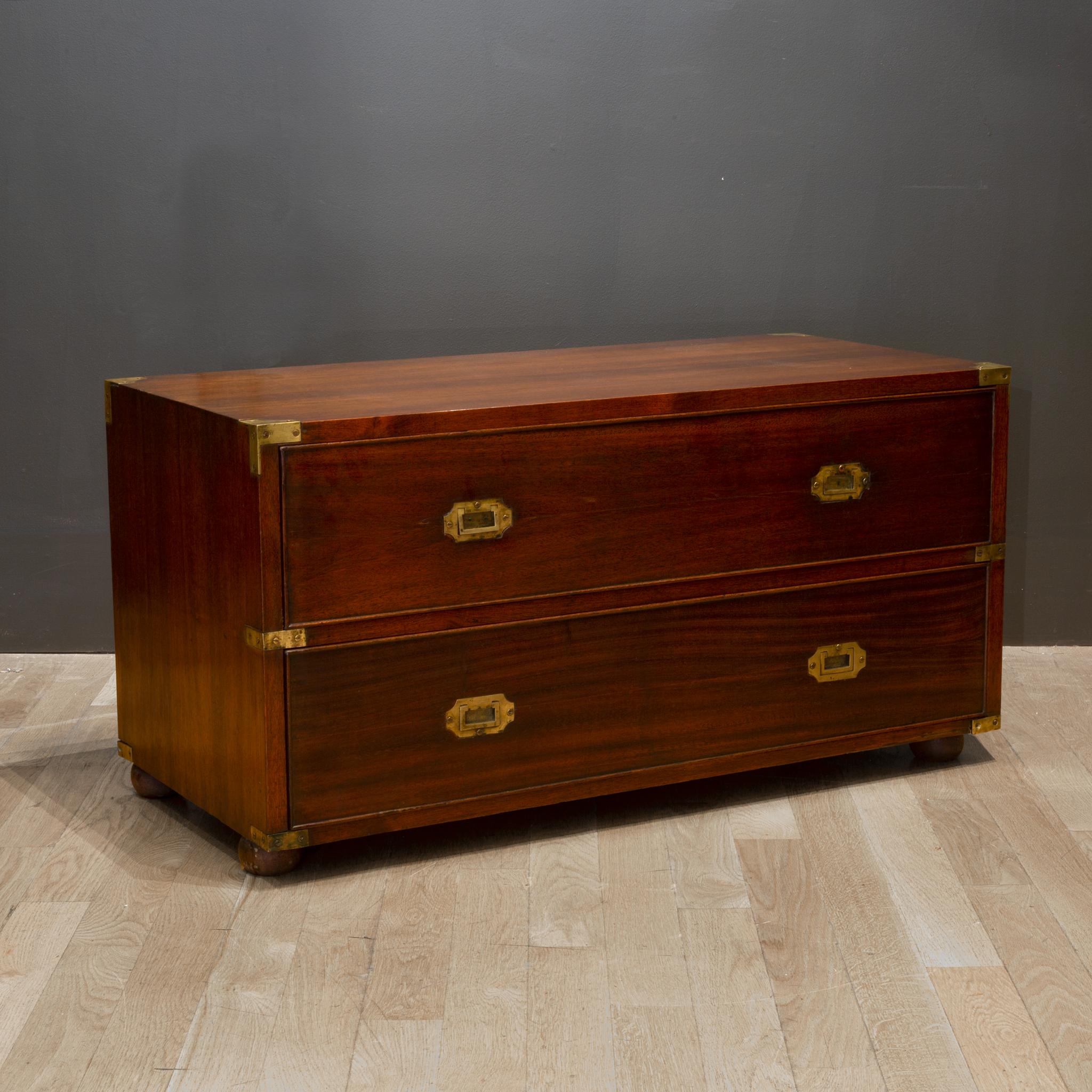 About

A two-drawer Mahogany campaign chest with brass pulls, brass corners, dovetail joints and raised trim edges on each drawer.

Contact us for more shipping options: S16 Home San Francisco

Creator: Unknown. Possibly English.
Date of
