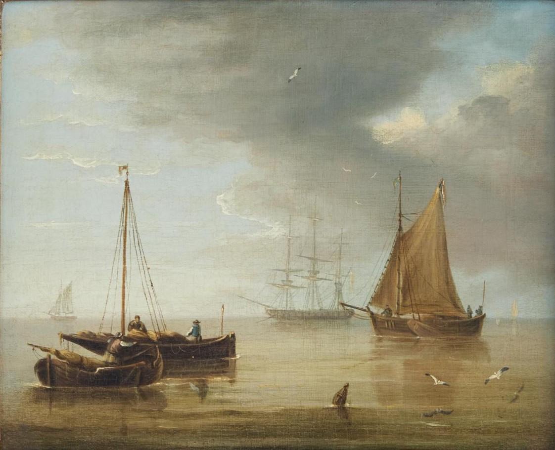 Anglais Peinture à l'huile sur toile du milieu du 19ème siècle - paysage maritime Manner of Adolphus Knell en vente