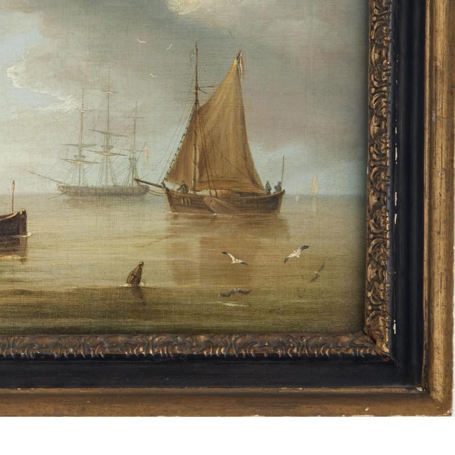 Hand-Painted Mid 19th C. Maritime Seascape Oil Painting on Canvas Manner of Adolphus Knell For Sale