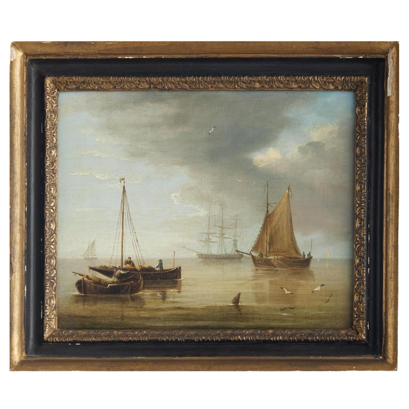 Peinture à l'huile sur toile du milieu du 19ème siècle - paysage maritime Manner of Adolphus Knell en vente