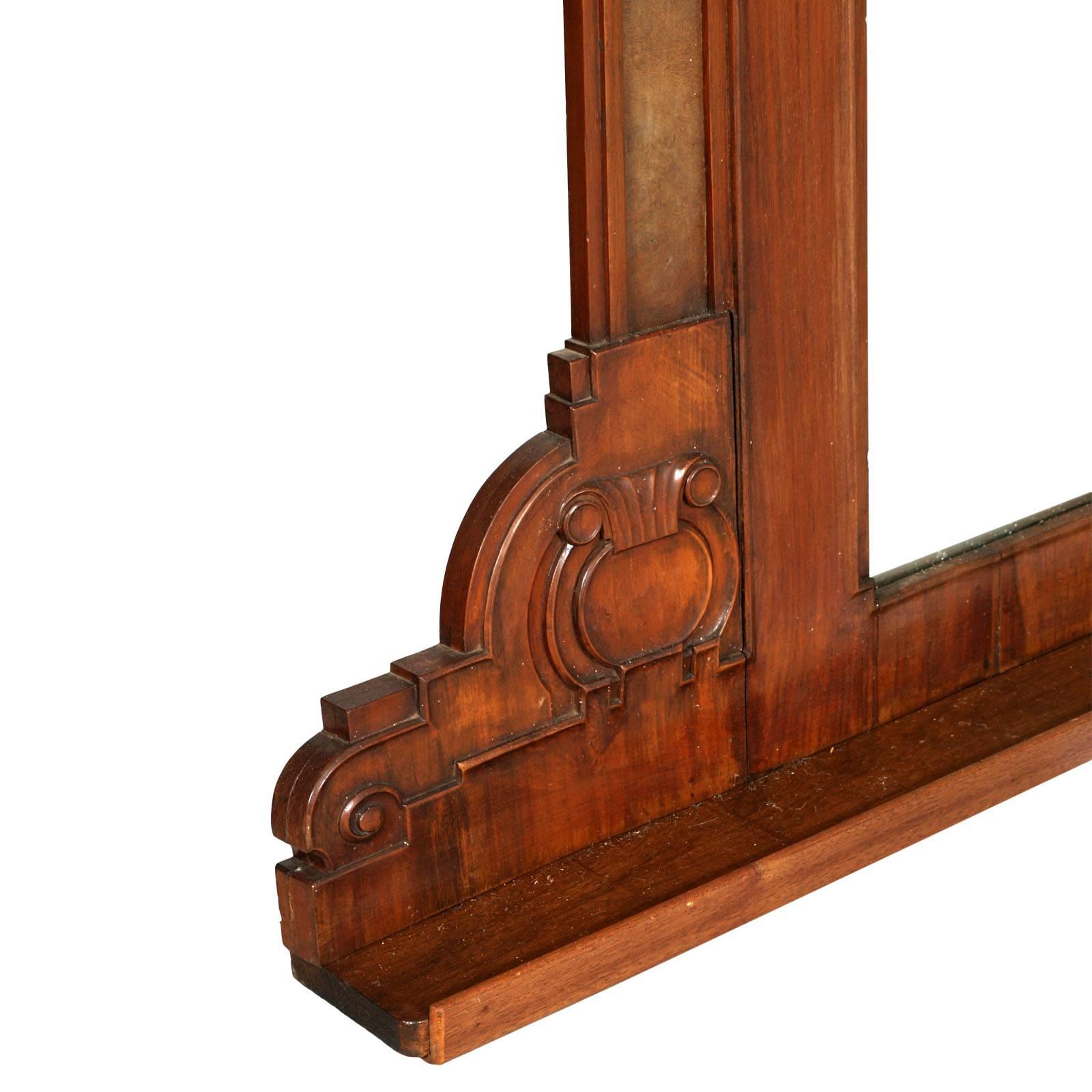 Neoclassical Mid-19th Century Neoclassic Wall Mirror or Fireplace, Hand-Carved Walnut For Sale