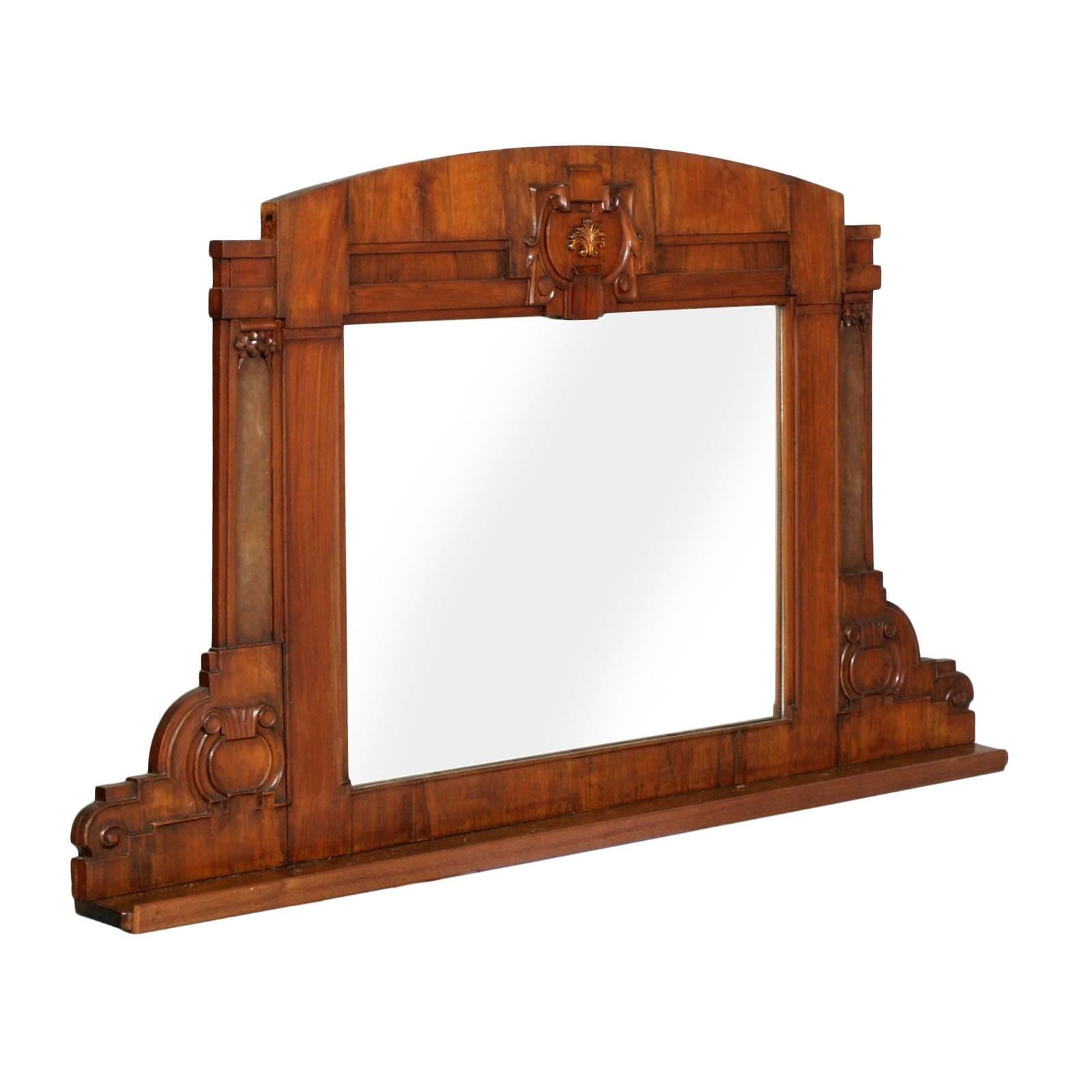 Mid-19th Century Neoclassic Wall Mirror or Fireplace, Hand-Carved Walnut