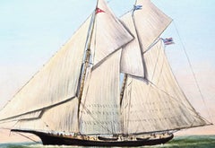 Mid 19th C. Oil on Canvas Painting "A Two Mast Schooner Under Full Sail at Sea"