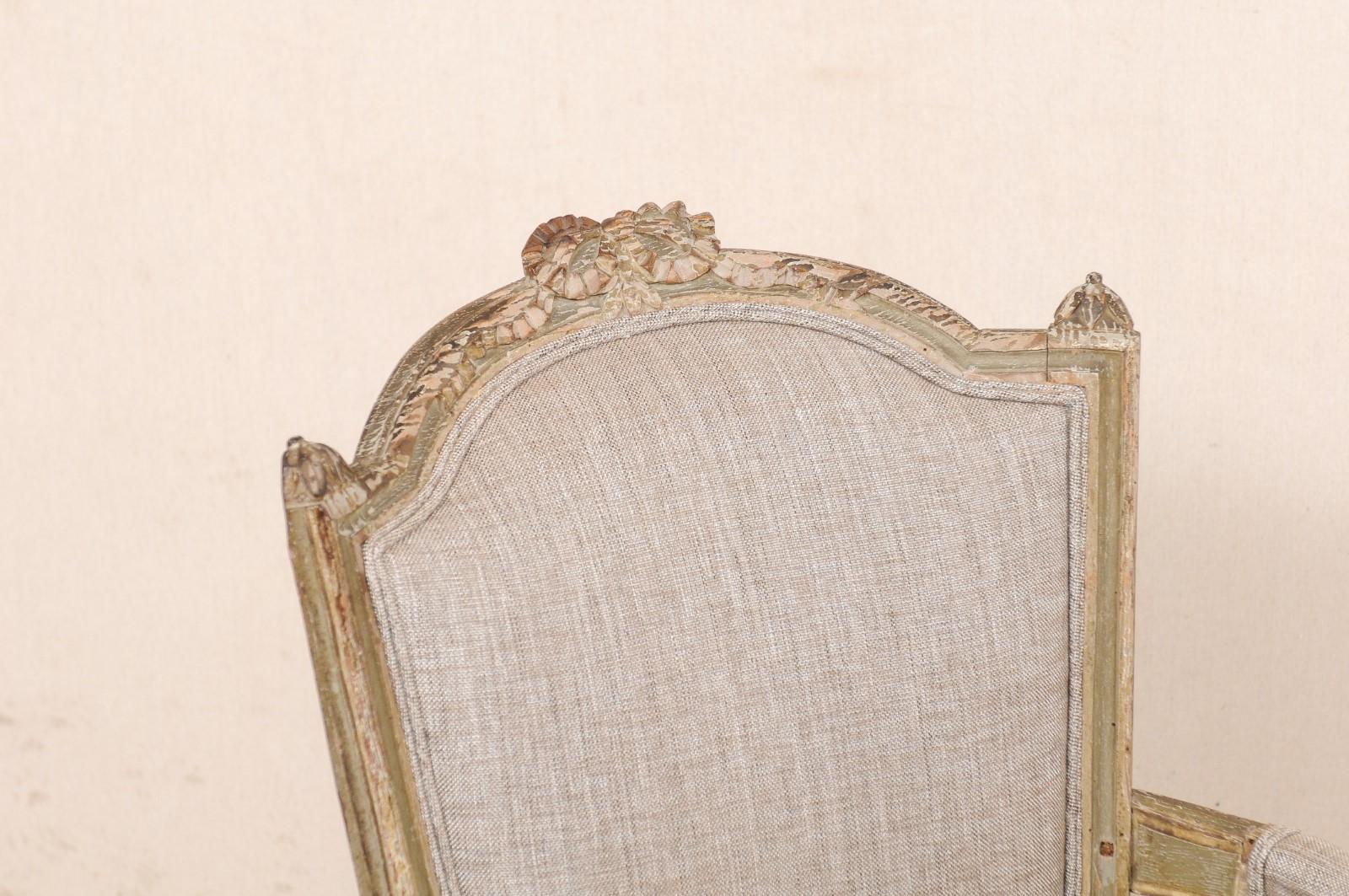 19th Century Mid 19th C. Pair French Louis XVI Style Armchairs, Newly Upholstered