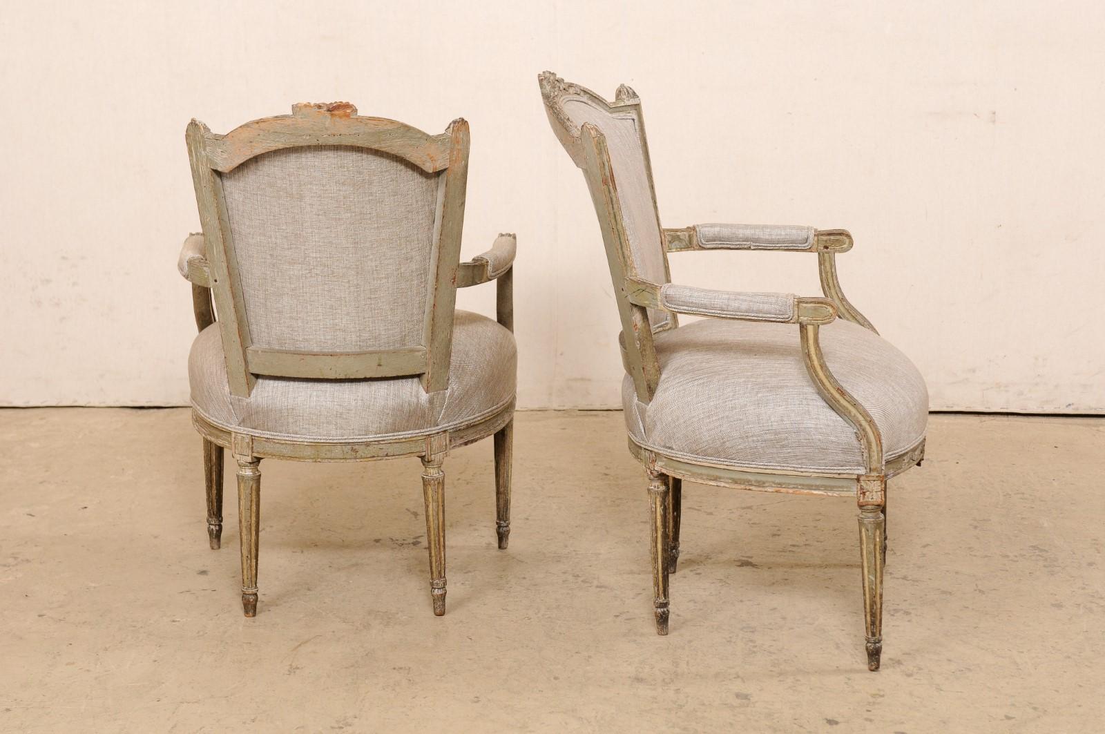 Mid 19th C. Pair French Louis XVI Style Armchairs, Newly Upholstered 2