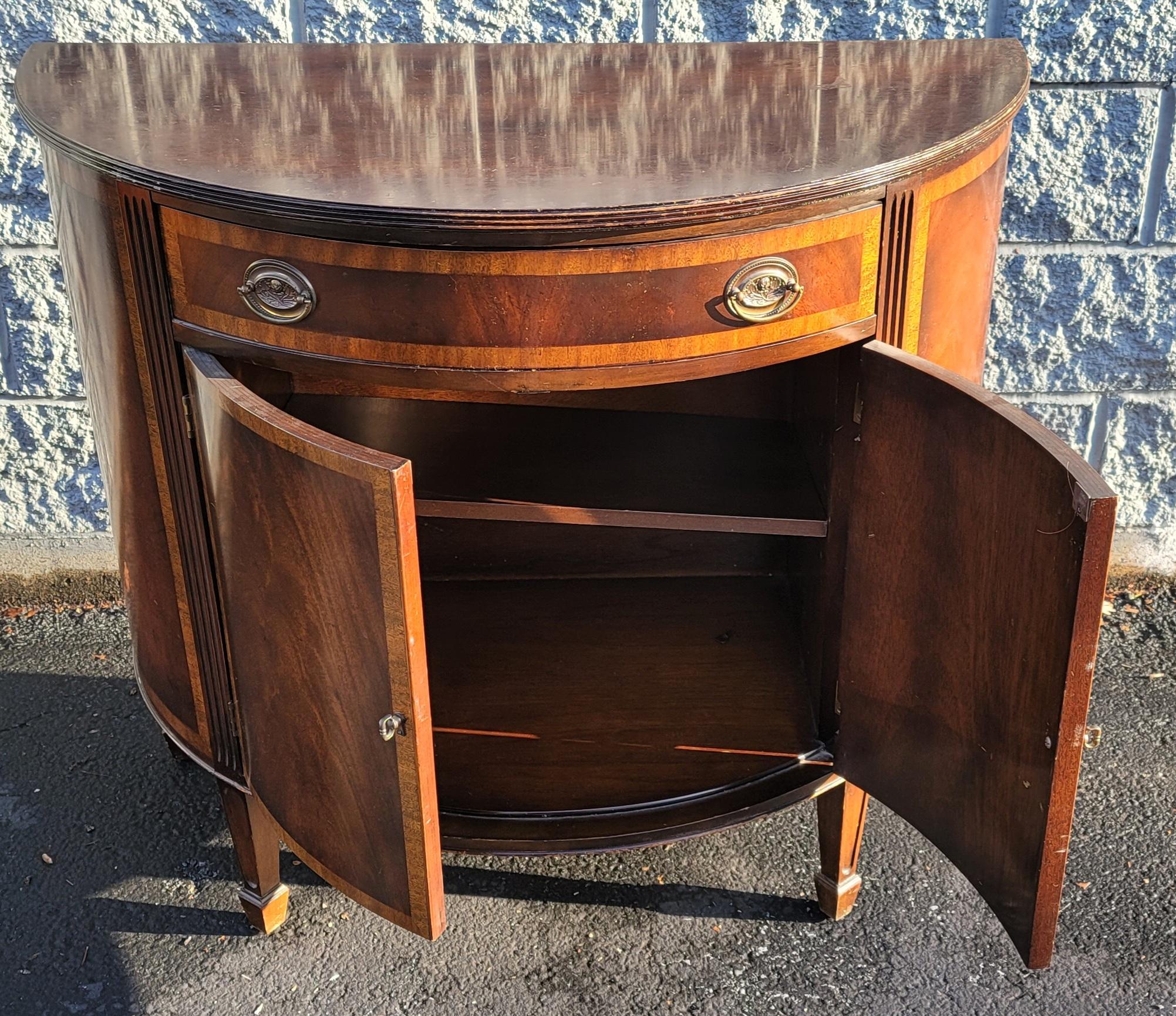 Mid-19th Centruty George III Demilune Banded Flame Mahogany Commodes Cabinets 4