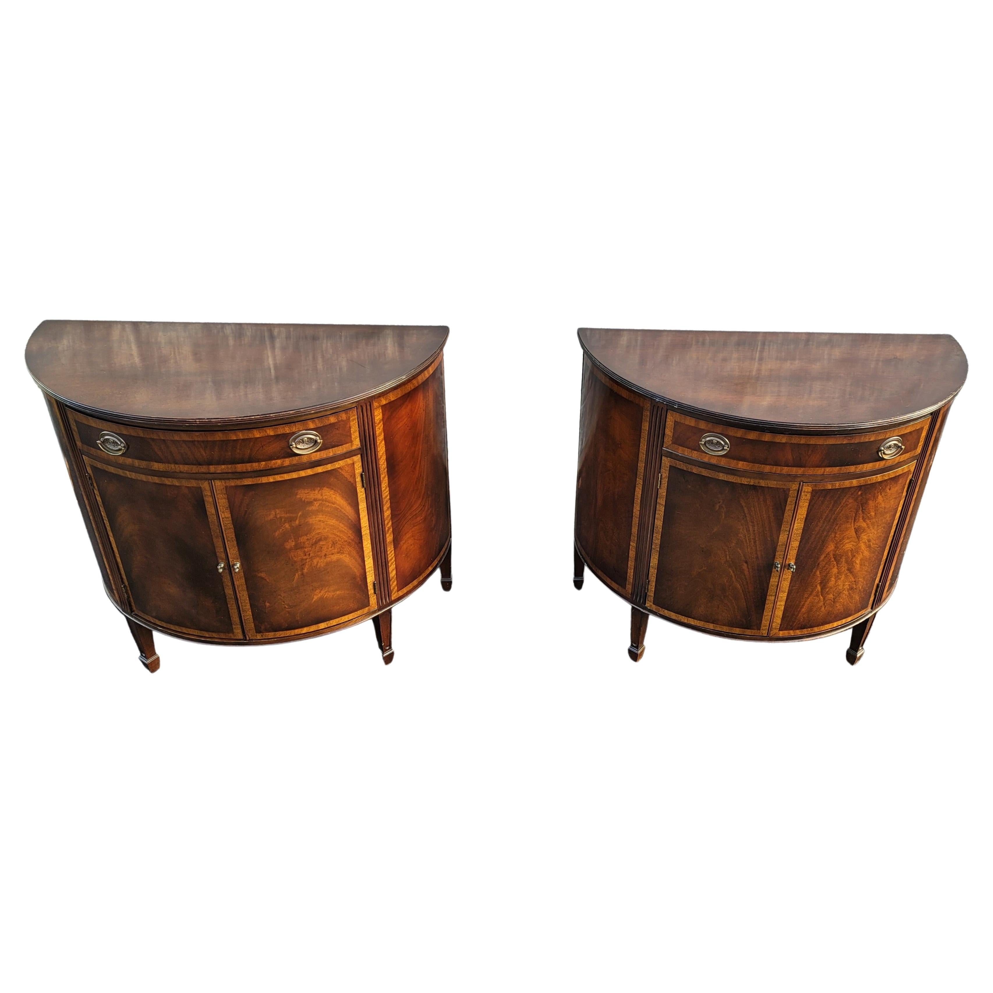 Veneer Mid-19th Centruty George III Demilune Banded Flame Mahogany Commodes Cabinets