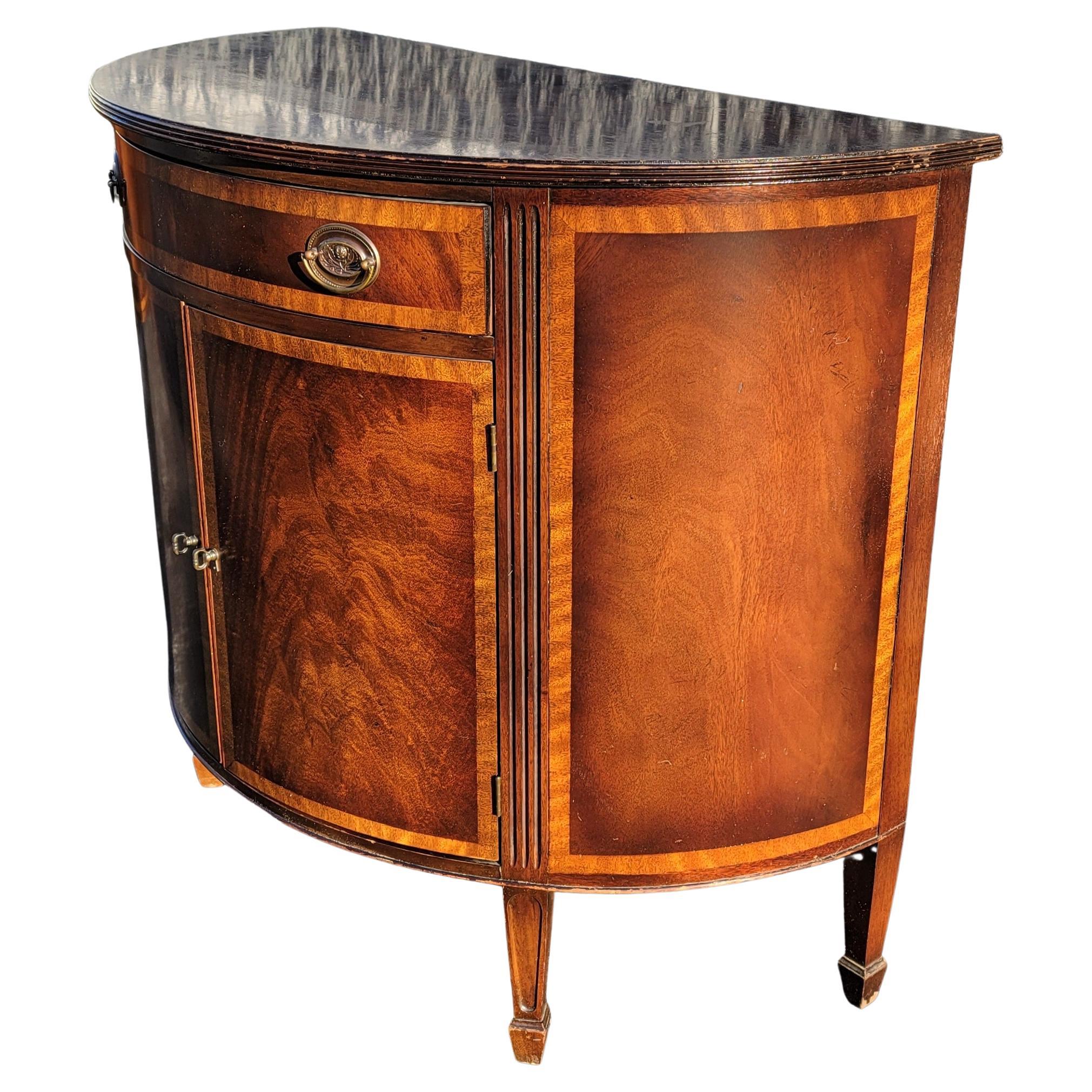 Mid-19th Centruty George III Demilune Banded Flame Mahogany Commodes Cabinets In Good Condition In Germantown, MD