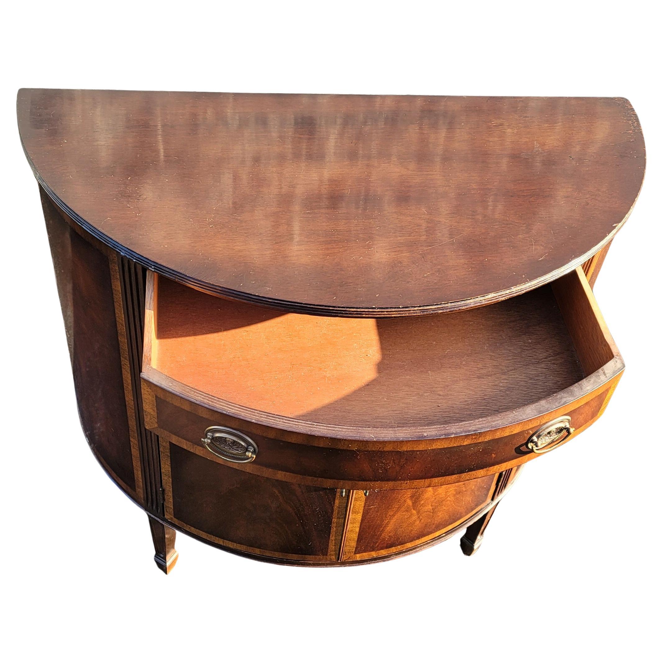 19th Century Mid-19th Centruty George III Demilune Banded Flame Mahogany Commodes Cabinets