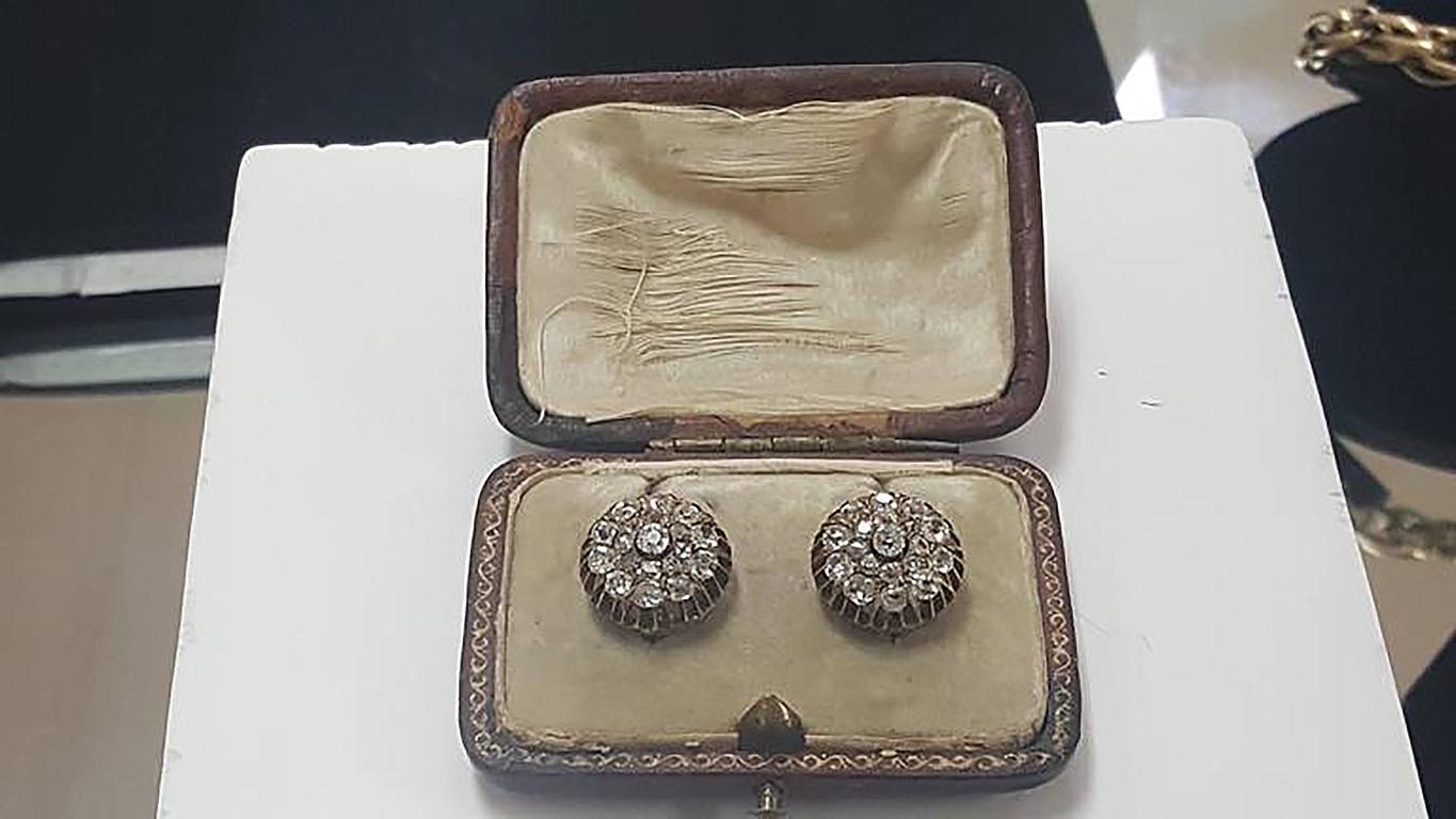 Women's or Men's Diamond and Yellow Gold Antique Earrings For Sale