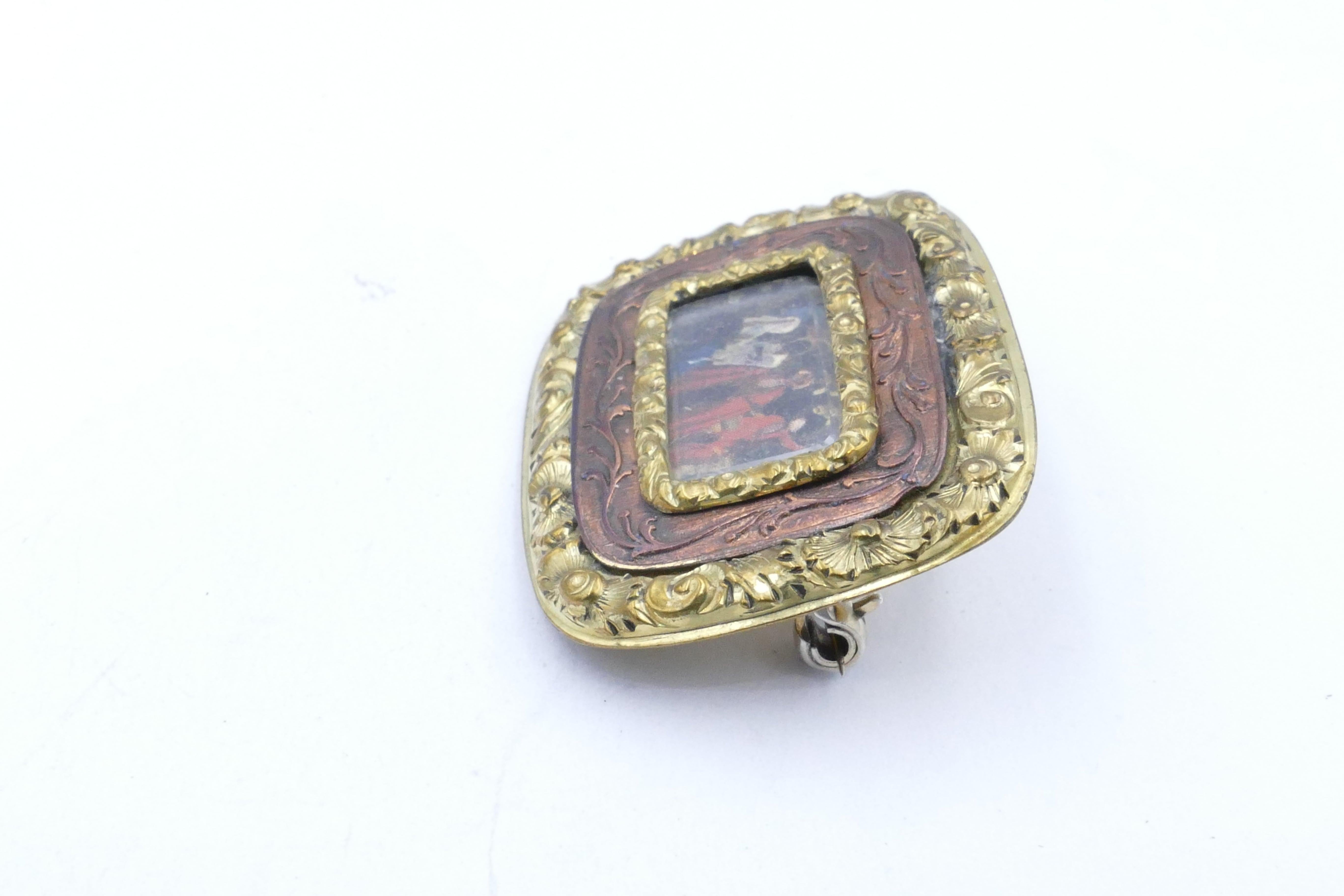 Georgian Mid 19th Century 15Ct Yellow Gold, White Gold & Copper Portrait Brooch For Sale