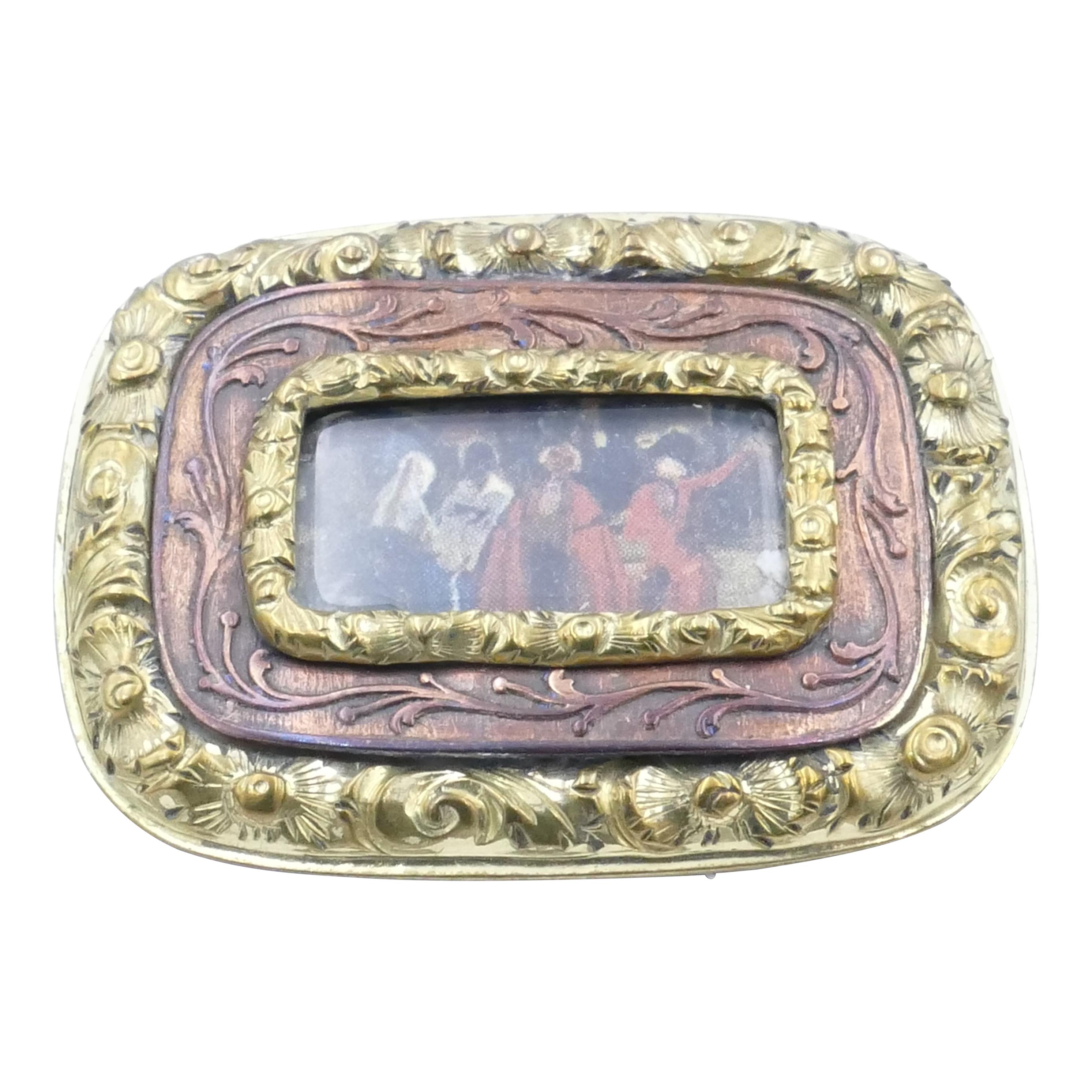 Mid 19th Century 15Ct Yellow Gold, White Gold & Copper Portrait Brooch For Sale