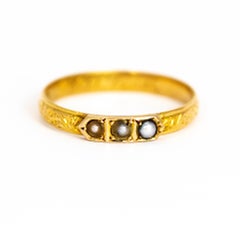 Antique Mid-19th Century 18 Karat Gold Pearl Three-Stone Ring