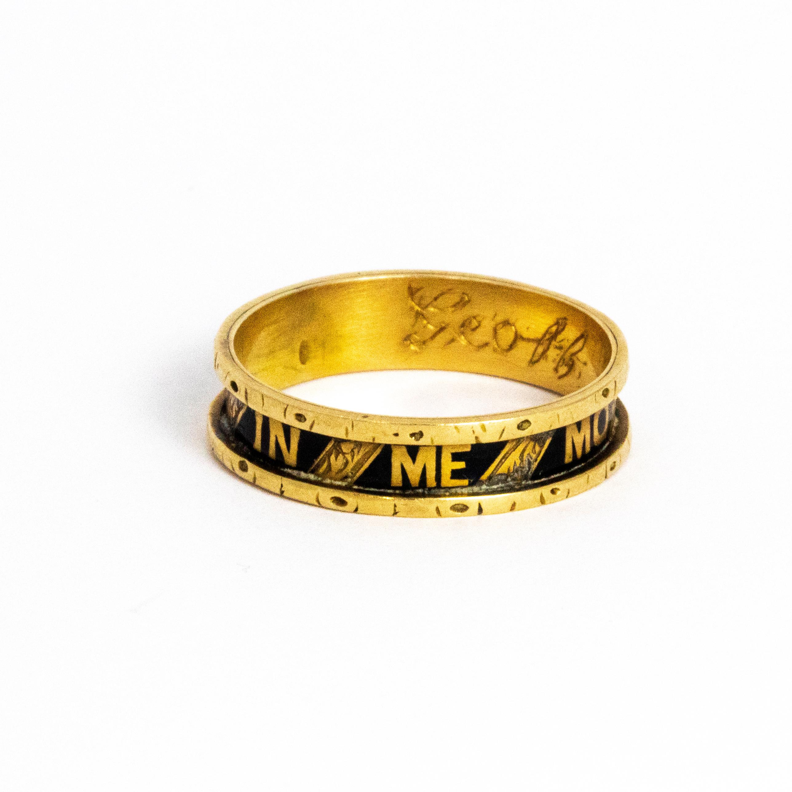 High Victorian Mid-19th Century 18 Carat Gold and Enamel in Memory Band For Sale