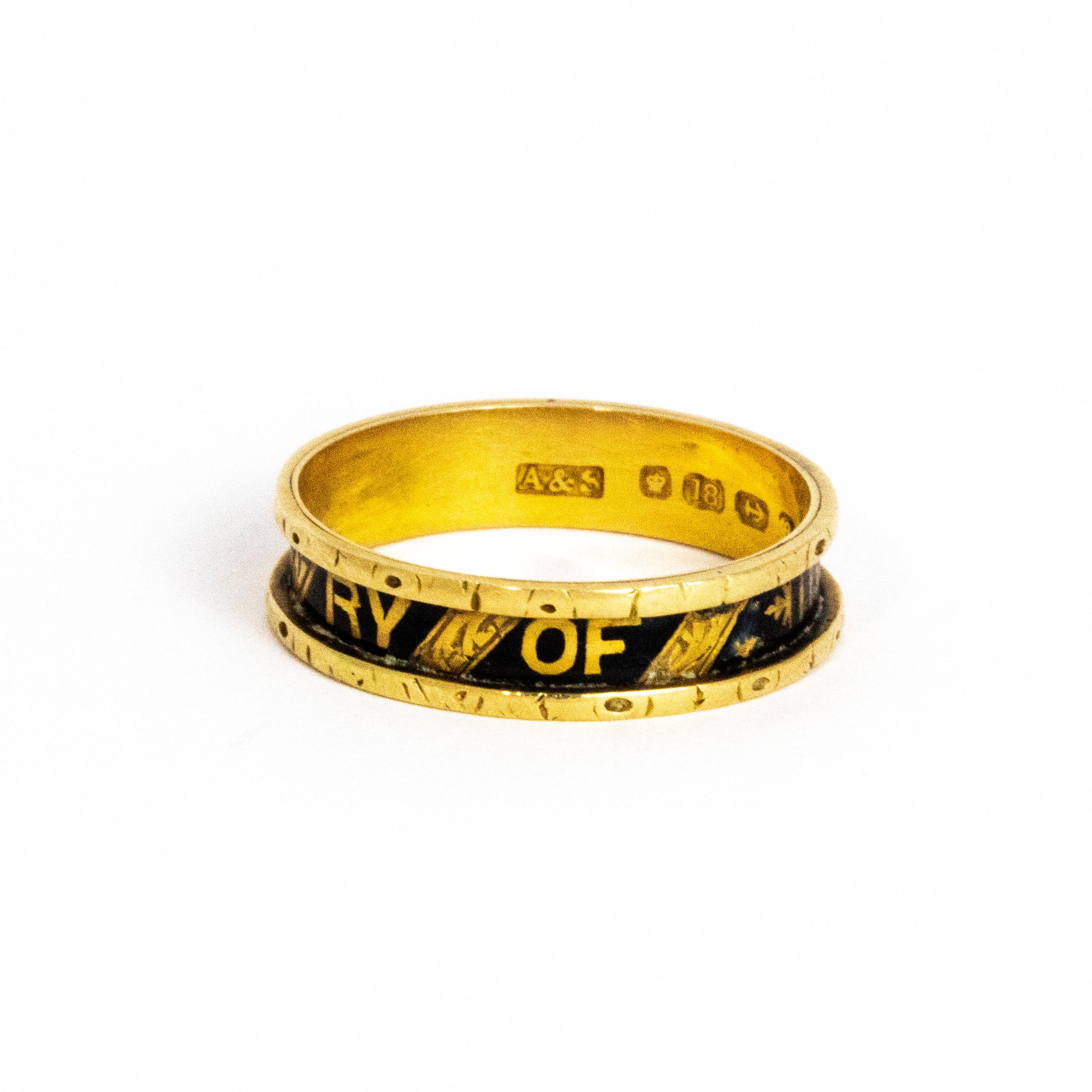 Women's or Men's Mid-19th Century 18 Carat Gold and Enamel in Memory Band For Sale