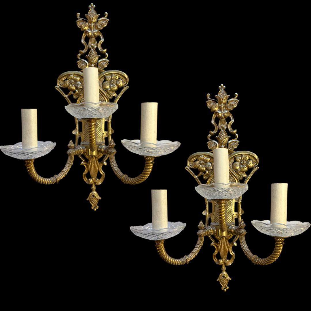 Mid 19th Century 3 Arm Ornate Brass Wall Lights  For Sale 3