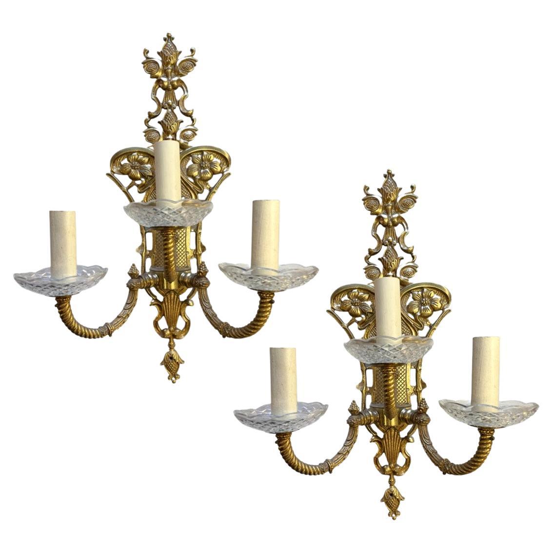 Mid 19th Century 3 Arm Ornate Brass Wall Lights 